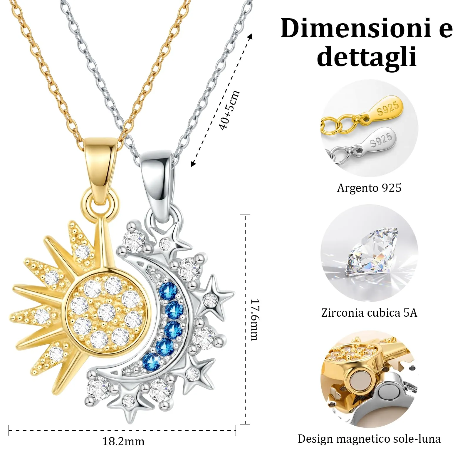 J.Fée Set 2 Collane Sole e Luna in Argento 925, Regolabili - immagine 2