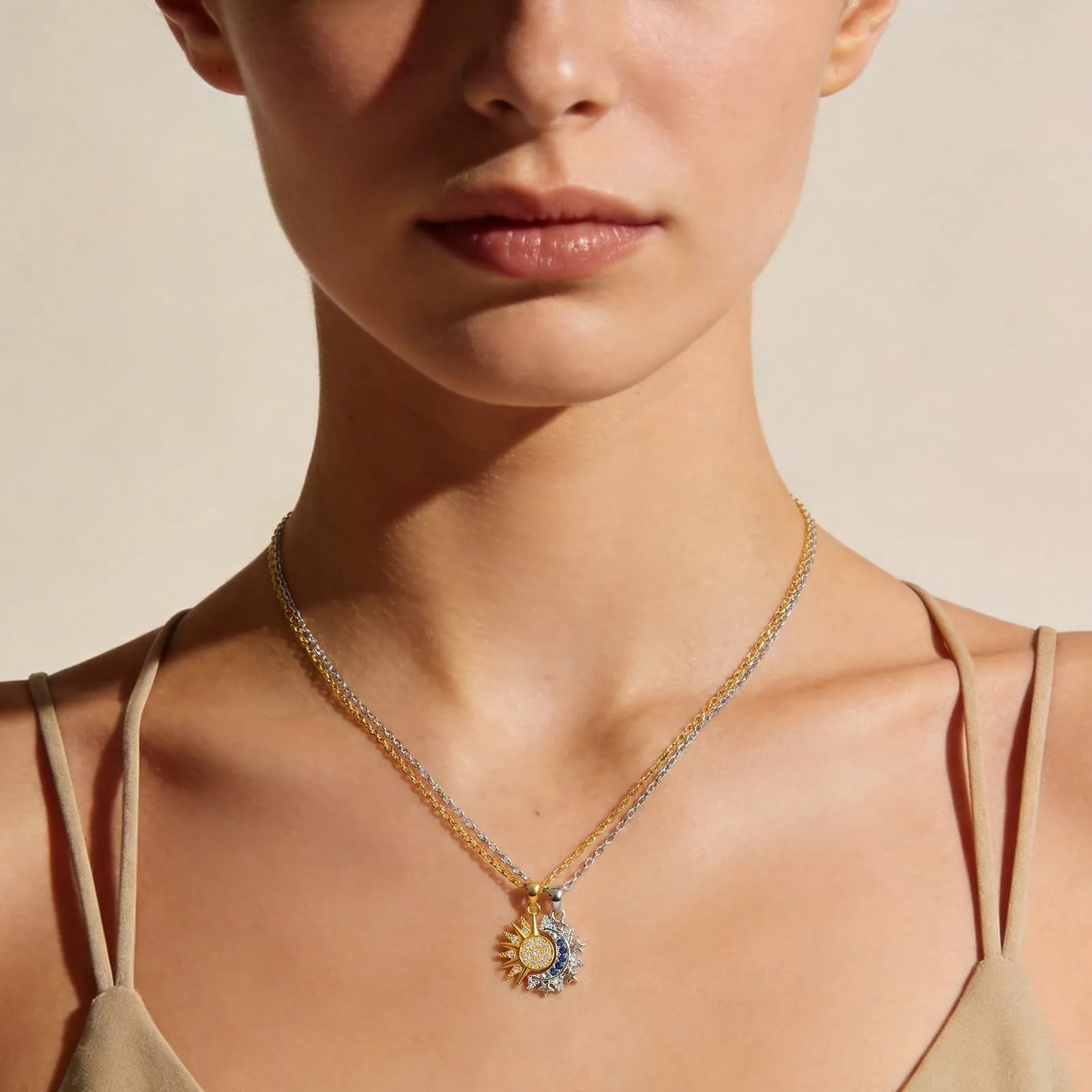 J.Fée Set 2 Collane Sole e Luna in Argento 925, Regolabili - immagine 3