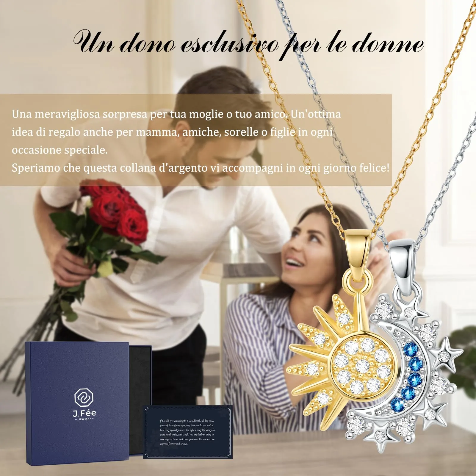J.Fée Set 2 Collane Sole e Luna in Argento 925, Regolabili - immagine 7