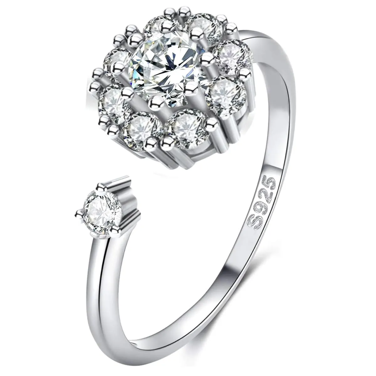 FEIKFEIZ Anello in Moissanite coltivata in laboratorio, Argento 925 placcato Oro Bianco 18K, Apertura Regolabile (Taglia 6-9) - immagine 1