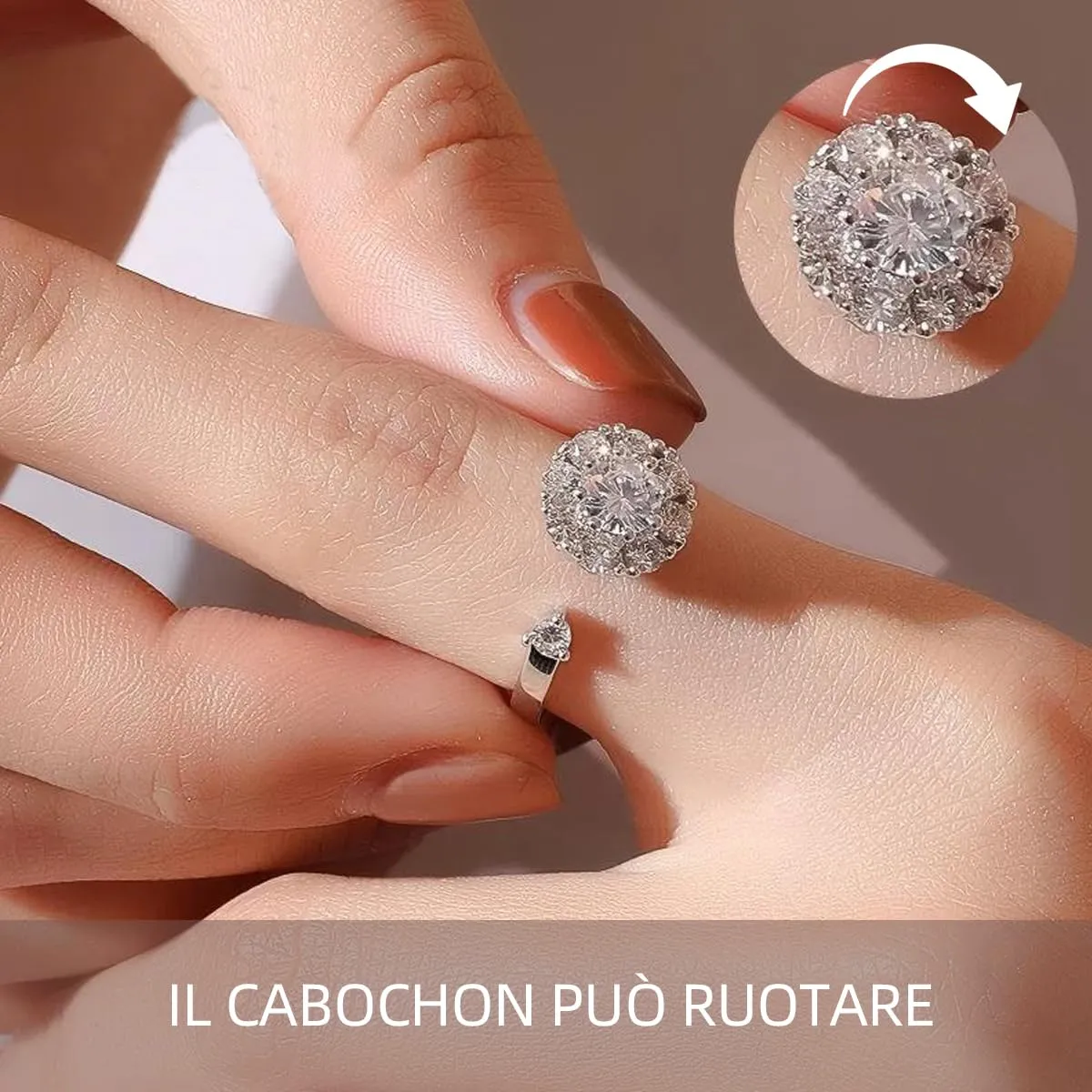 FEIKFEIZ Anello in Moissanite coltivata in laboratorio, Argento 925 placcato Oro Bianco 18K, Apertura Regolabile (Taglia 6-9) - immagine 4