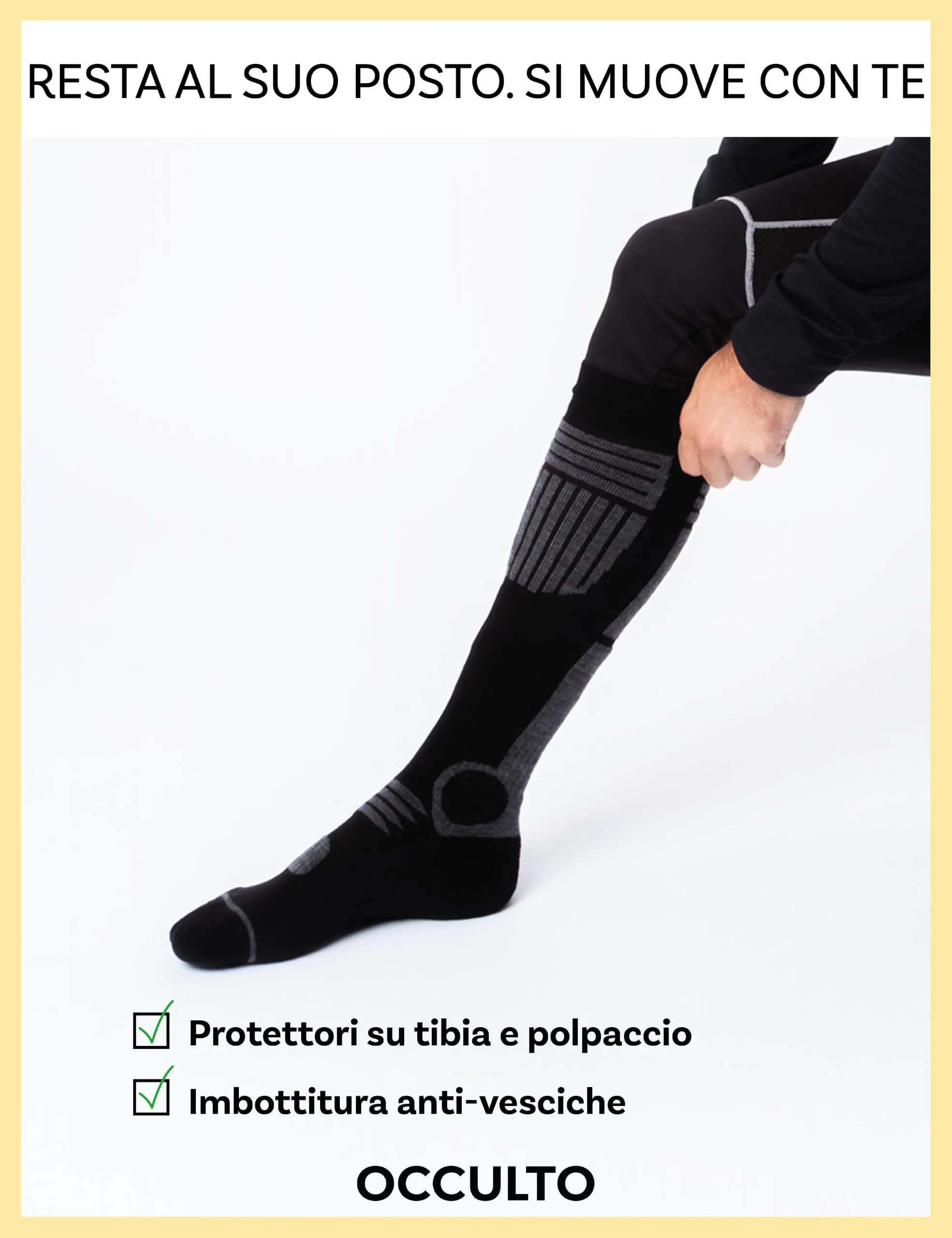 Occulto Calze da Sci Uomo Felix, 2 Paia Nero Giallo, 39-42 - immagine 4