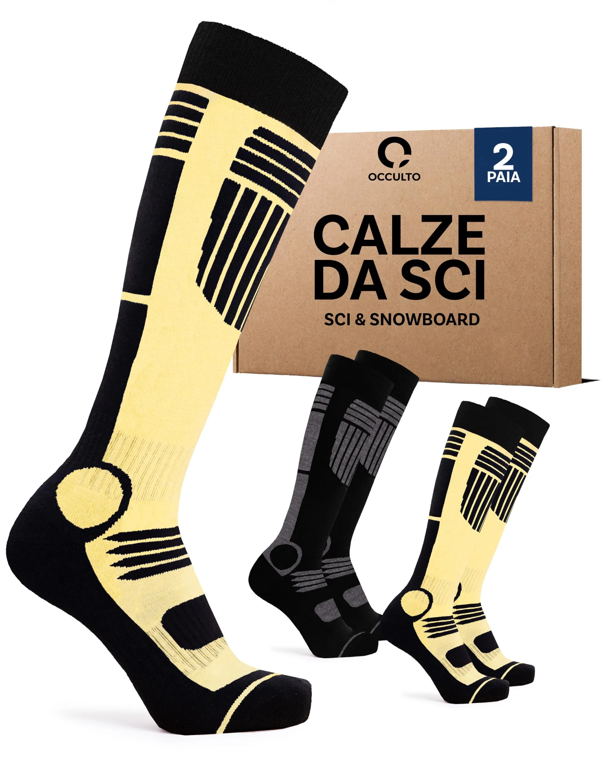 Occulto Calze da Sci Uomo Felix, 2 Paia Nero Giallo, 43-46 - immagine 1