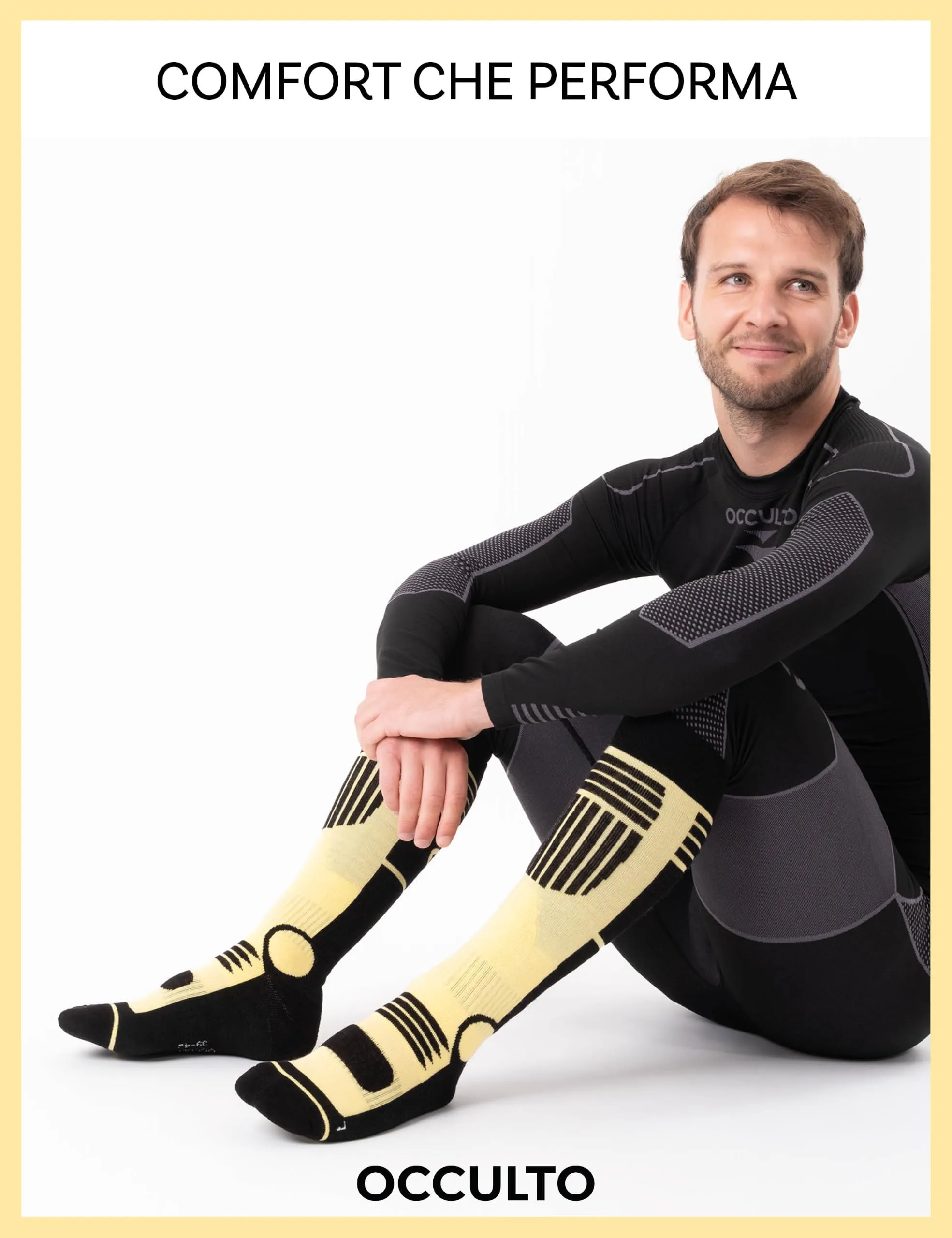 Occulto Calze da Sci Uomo Felix, 2 Paia Nero Giallo, 43-46 - immagine 3