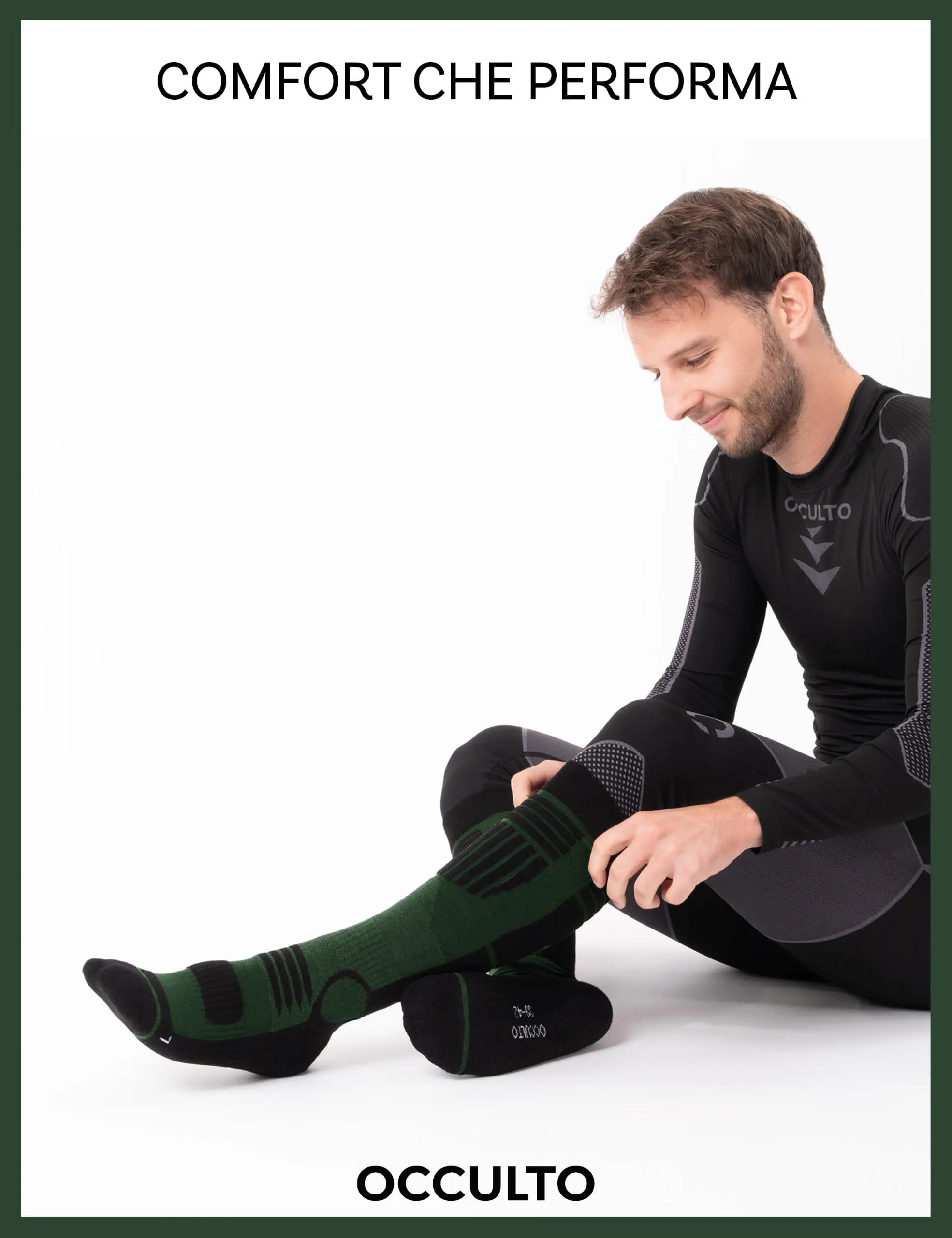 Occulto Calze da Sci Uomo Felix, 2 Paia Nero Verde, 39-42 - immagine 3