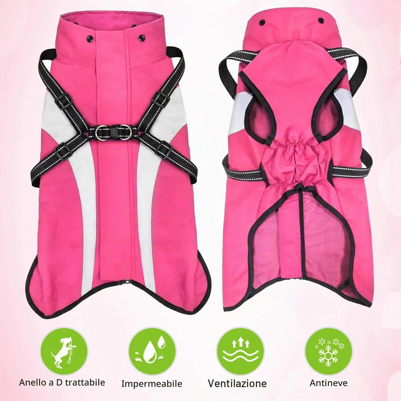 Oslueidy Impermeabile per Cani con Cappuccio Rimovibile, Rosa, L - immagine 6