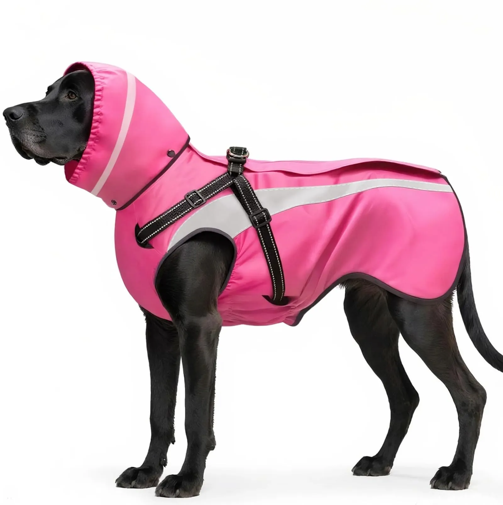 Oslueidy Impermeabile per Cani con Cappuccio Rimovibile e Cinturina Riflettente (Rosa, M) - immagine 1