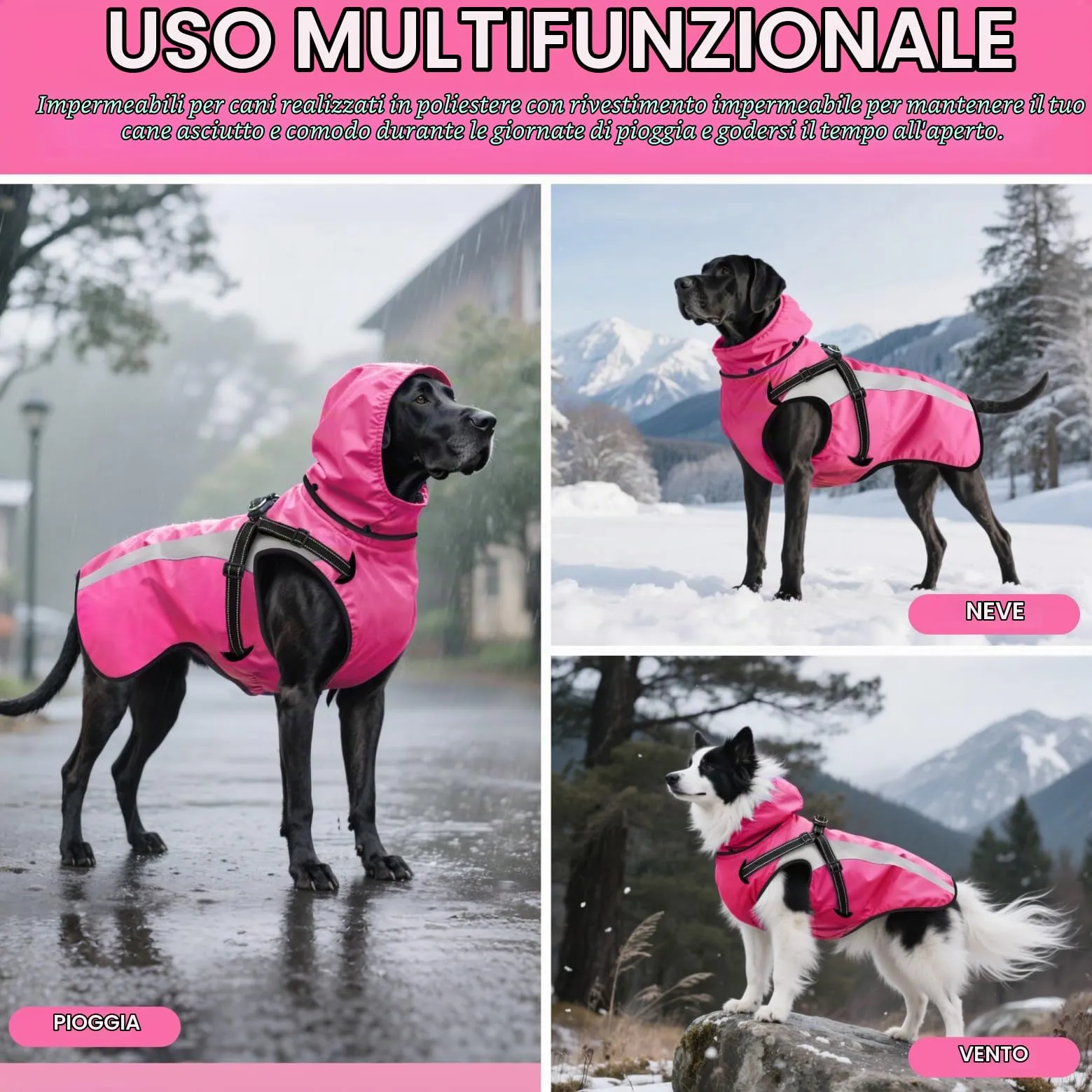 Oslueidy Impermeabile per Cani con Cappuccio Rimovibile e Cinturina Riflettente (Rosa, M) - immagine 5