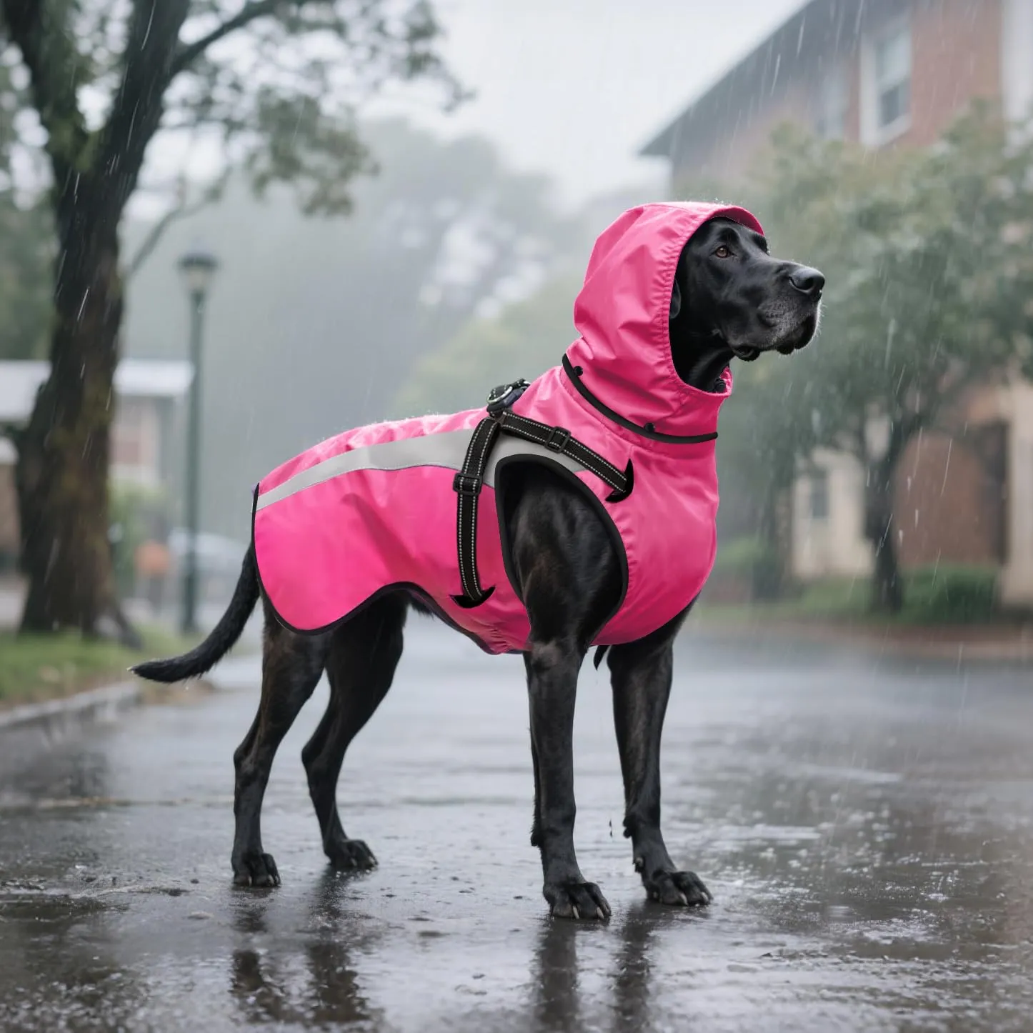 Oslueidy Impermeabile per Cani con Cappuccio Rimovibile e Cinturina Riflettente (Rosa, M) - immagine 8
