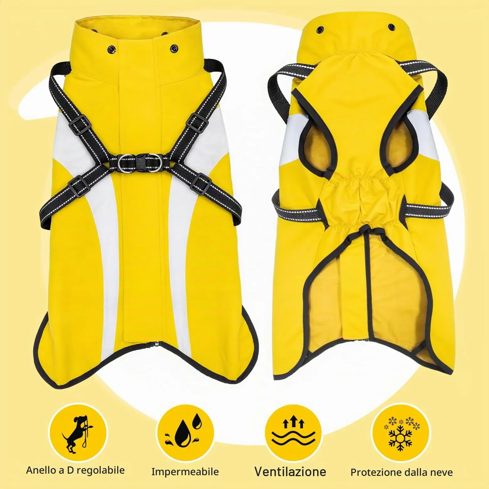 Oslueidy Impermeabile per Cani con Cappuccio Rimovibile, Giallo, L - immagine 6