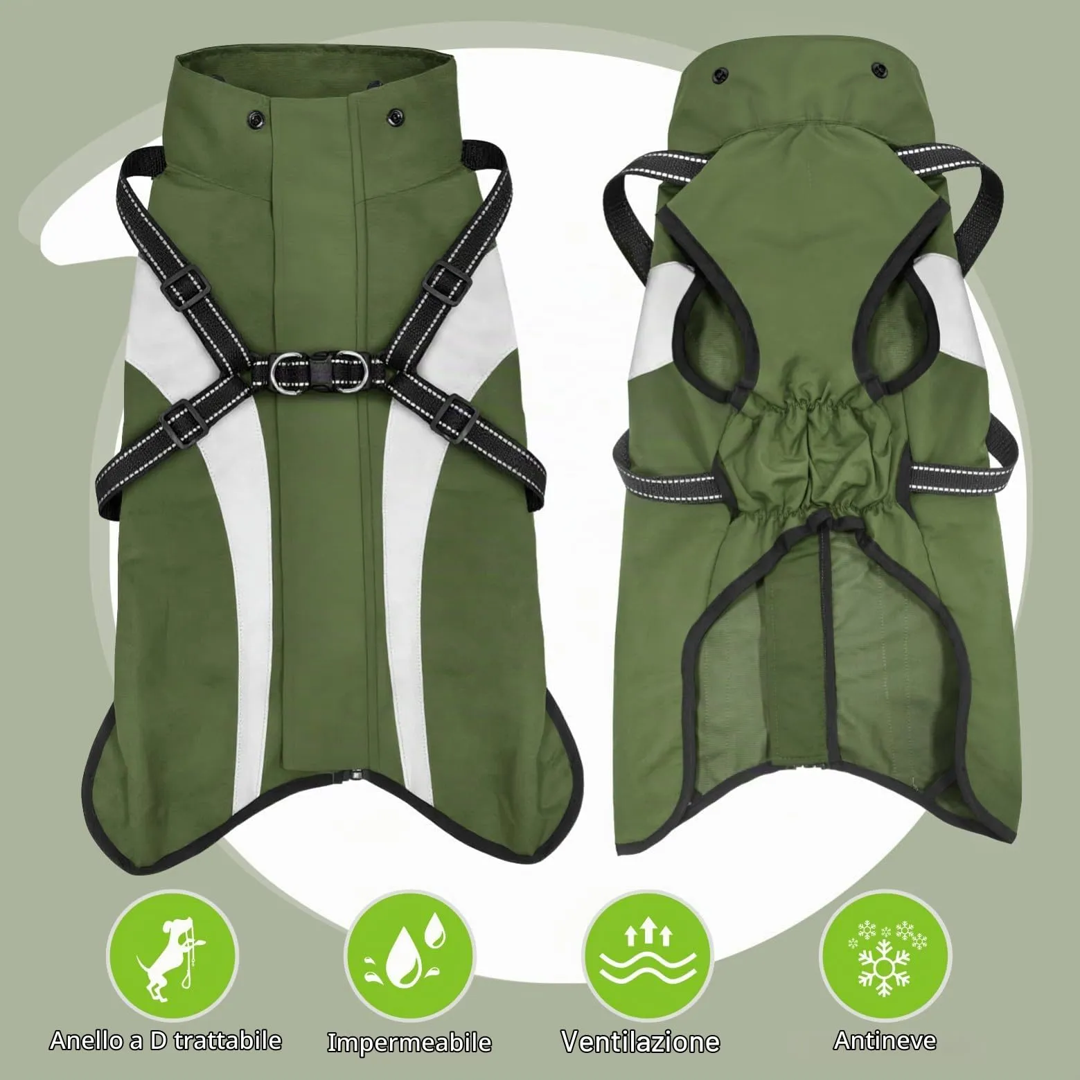 Oslueidy Impermeabile per Cani con Cappuccio Rimovibile, Verde, M - immagine 6