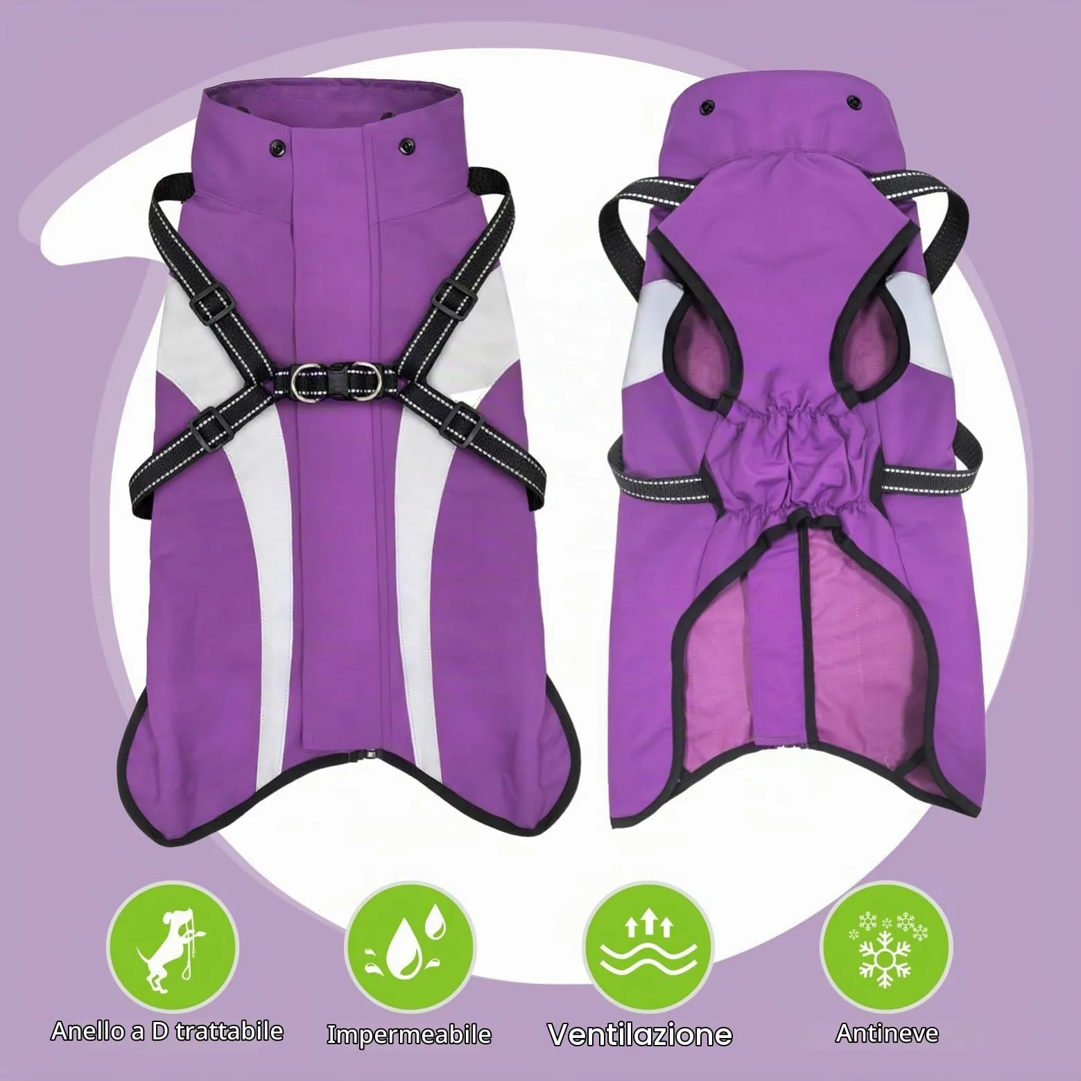 Oslueidy Impermeabile per Cani con Cappuccio Rimovibile, Violetta, L - immagine 6