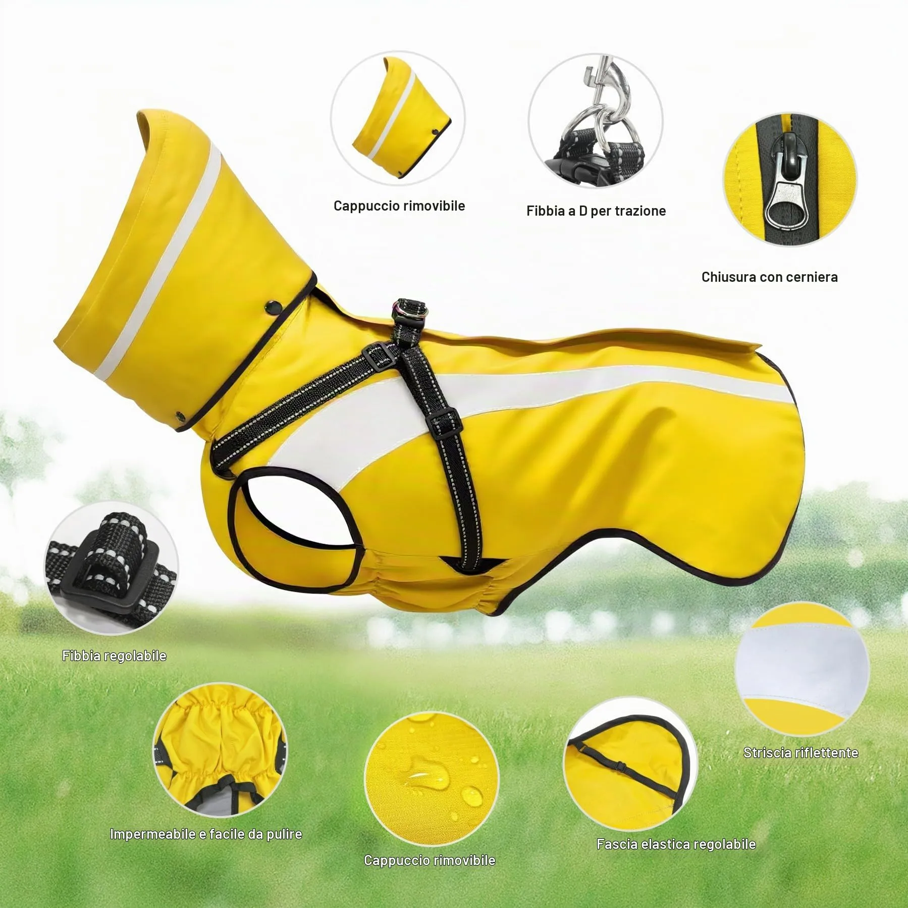 Oslueidy Impermeabile per Cani con Cappuccio Rimovibile, Giallo, M - immagine 7
