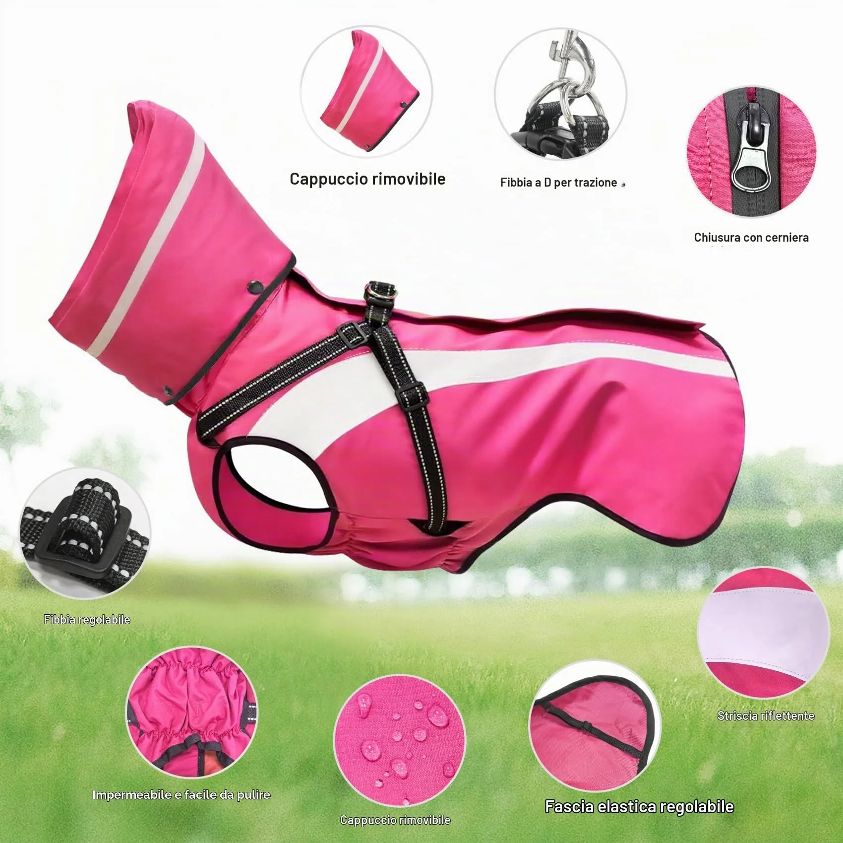 Oslueidy Impermeabile per Cani con Cappuccio Removibile, Rosa, S - immagine 7