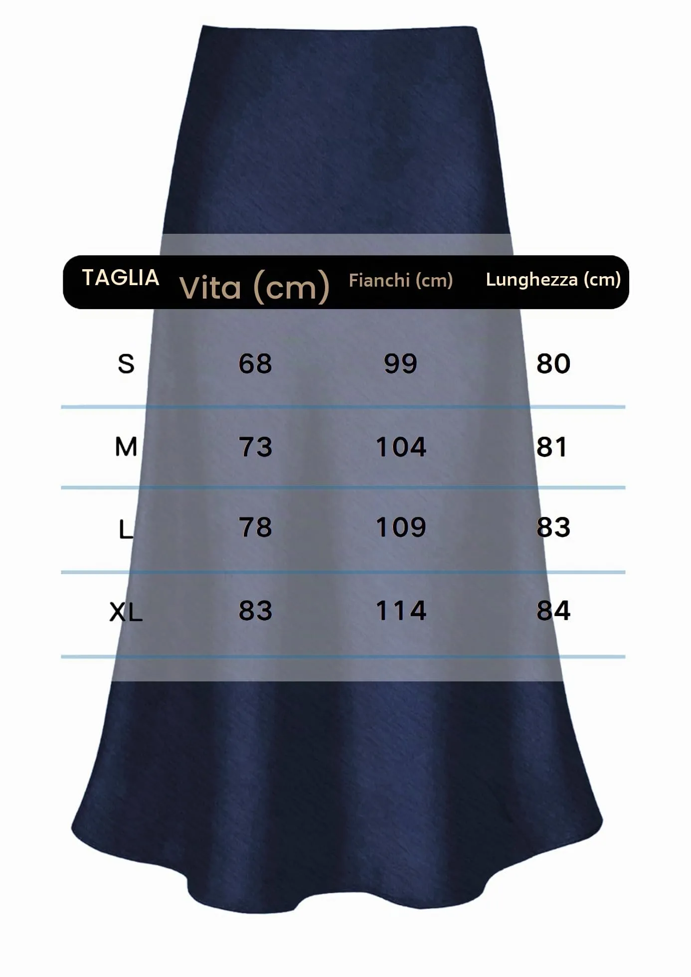 Vossmi Gonna Midi in Raso Plissée A-Linea Blu Navy, XL - immagine 6