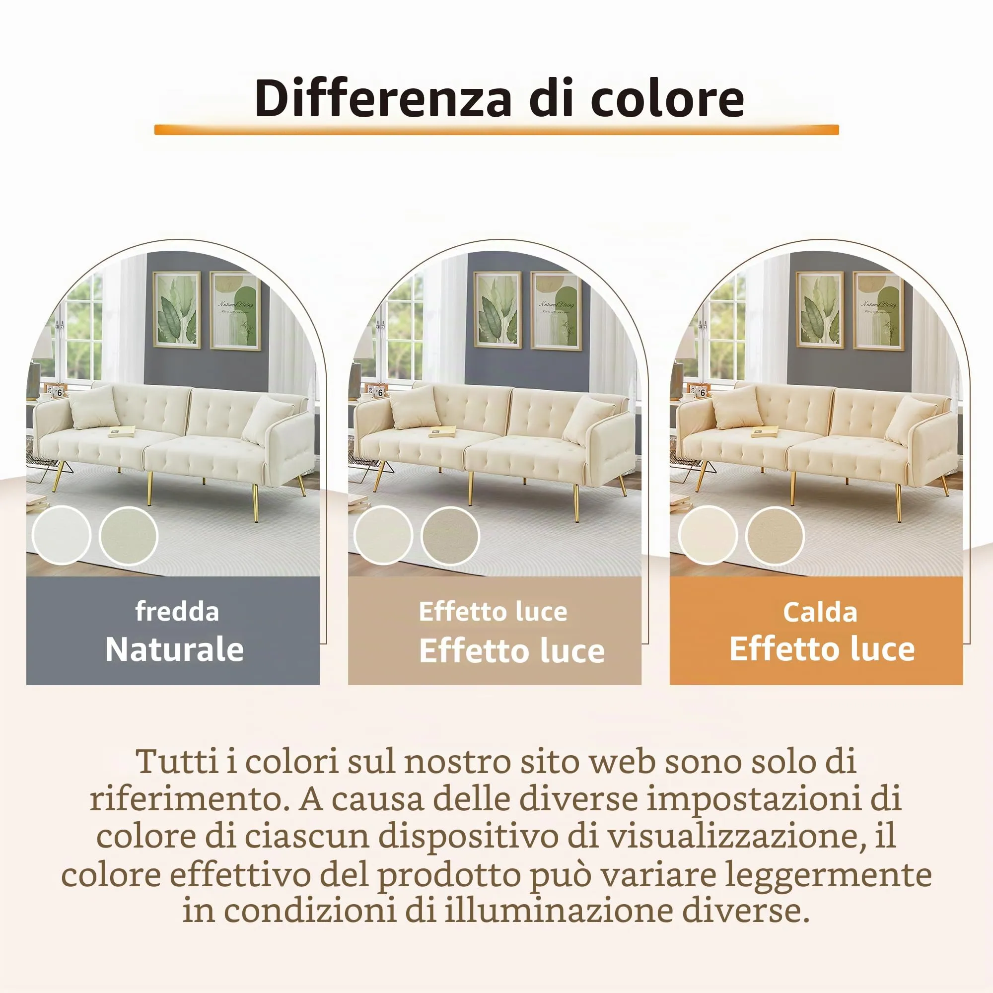 NADEUSAK Divano Letto 2 Posti in Velluto con Schienale Regolabile, Beige - immagine 6