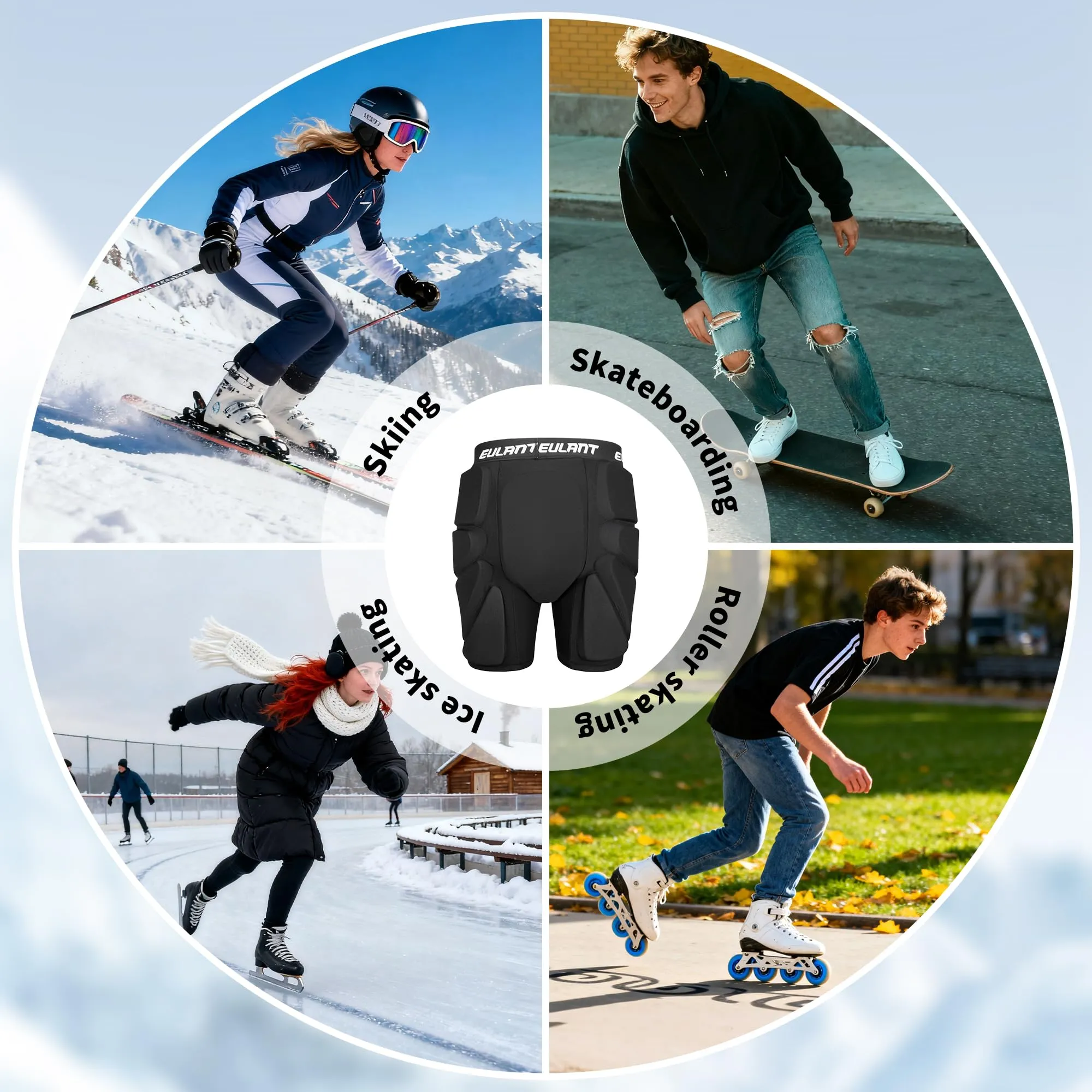 EULANT Pantaloncini Protettivi Imbottiti per Snowboard, Sci, Pattinaggio e Biker, Protezioni 3D per Anca, Fondoschiena e Coccige, S - immagine 7