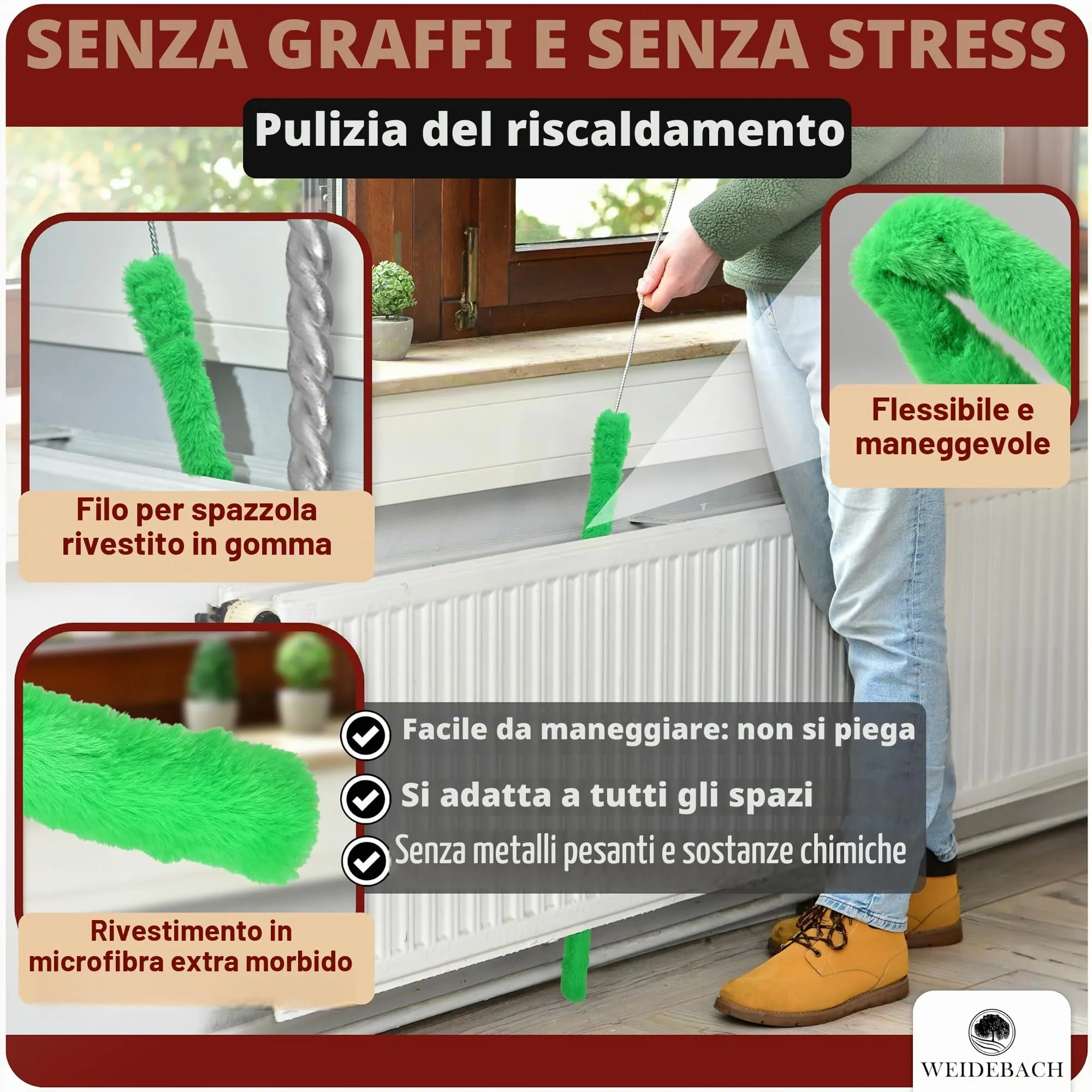 Weidebach Spazzola per radiatori V. 3.0, Microfibra, 125 cm - immagine 2