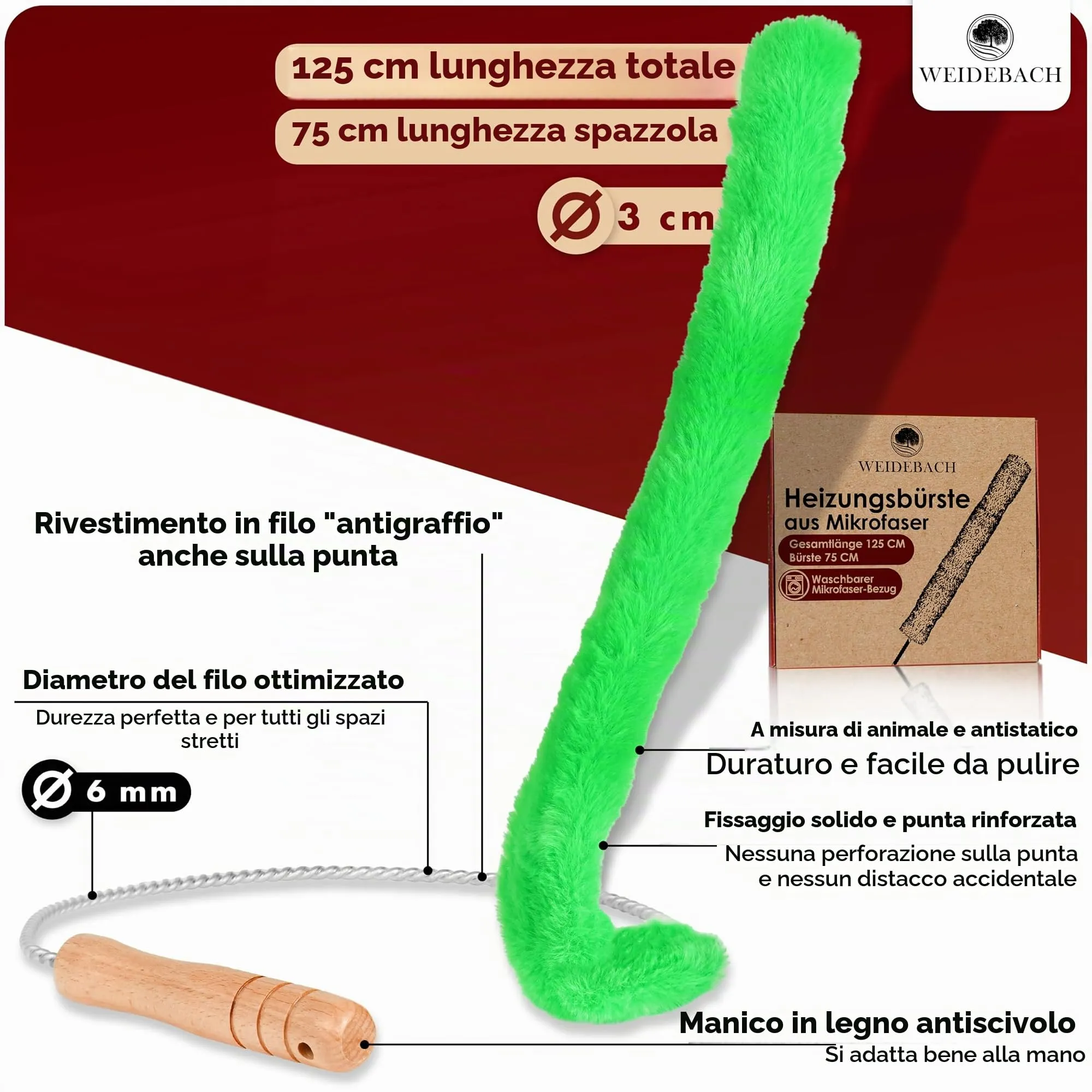 Weidebach Spazzola per radiatori V. 3.0, Microfibra, 125 cm - immagine 5