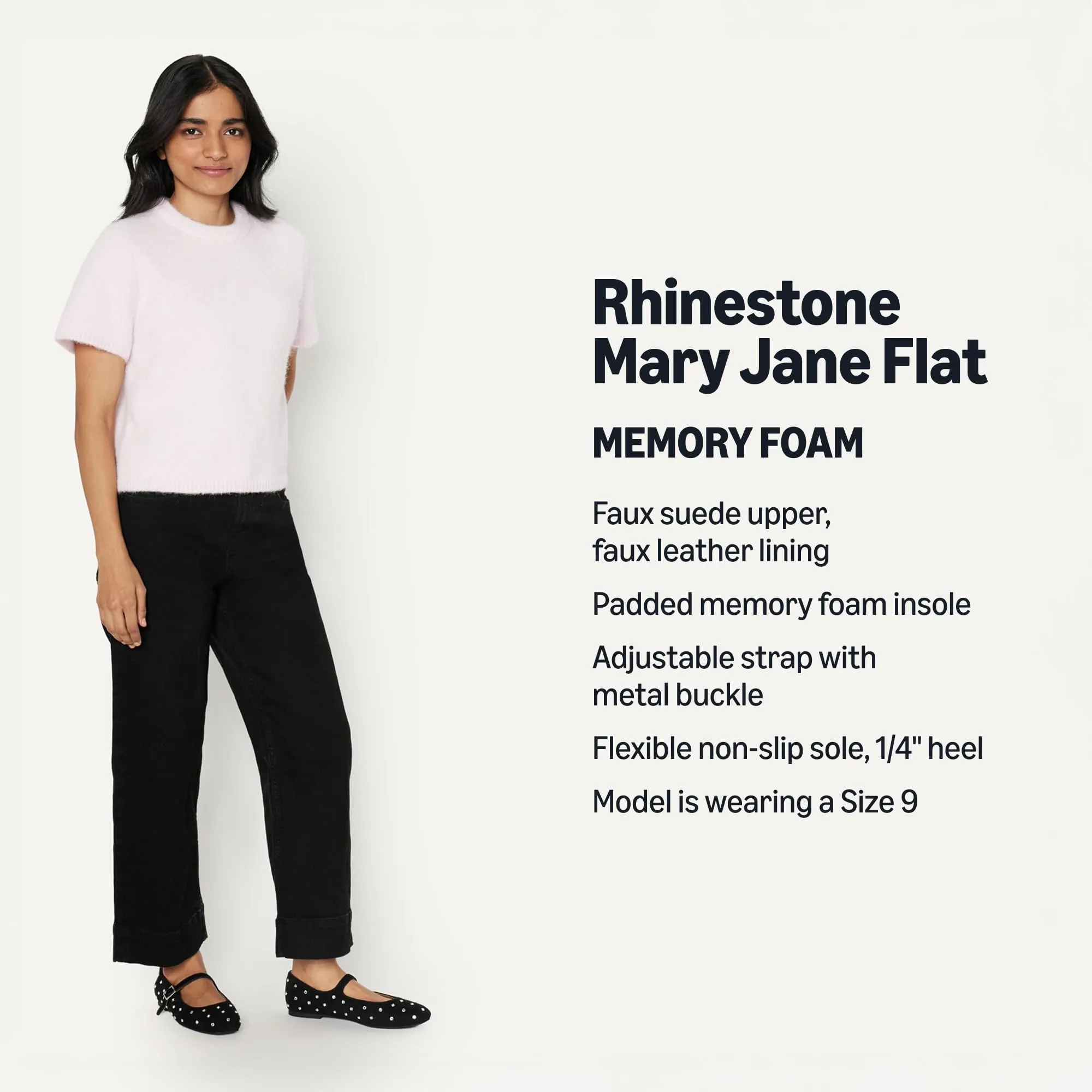 Amazon Essentials Ballerine Mary Jane Donna, Cristalli Nero Finta Scamosciato, 35 EU - immagine 3