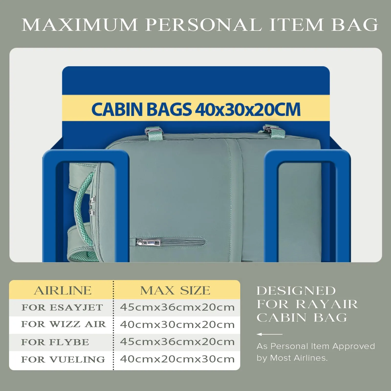 Hayayu Zaino Bagaglio a Mano per Ryanair 40x30x20 cm 24L - immagine 2