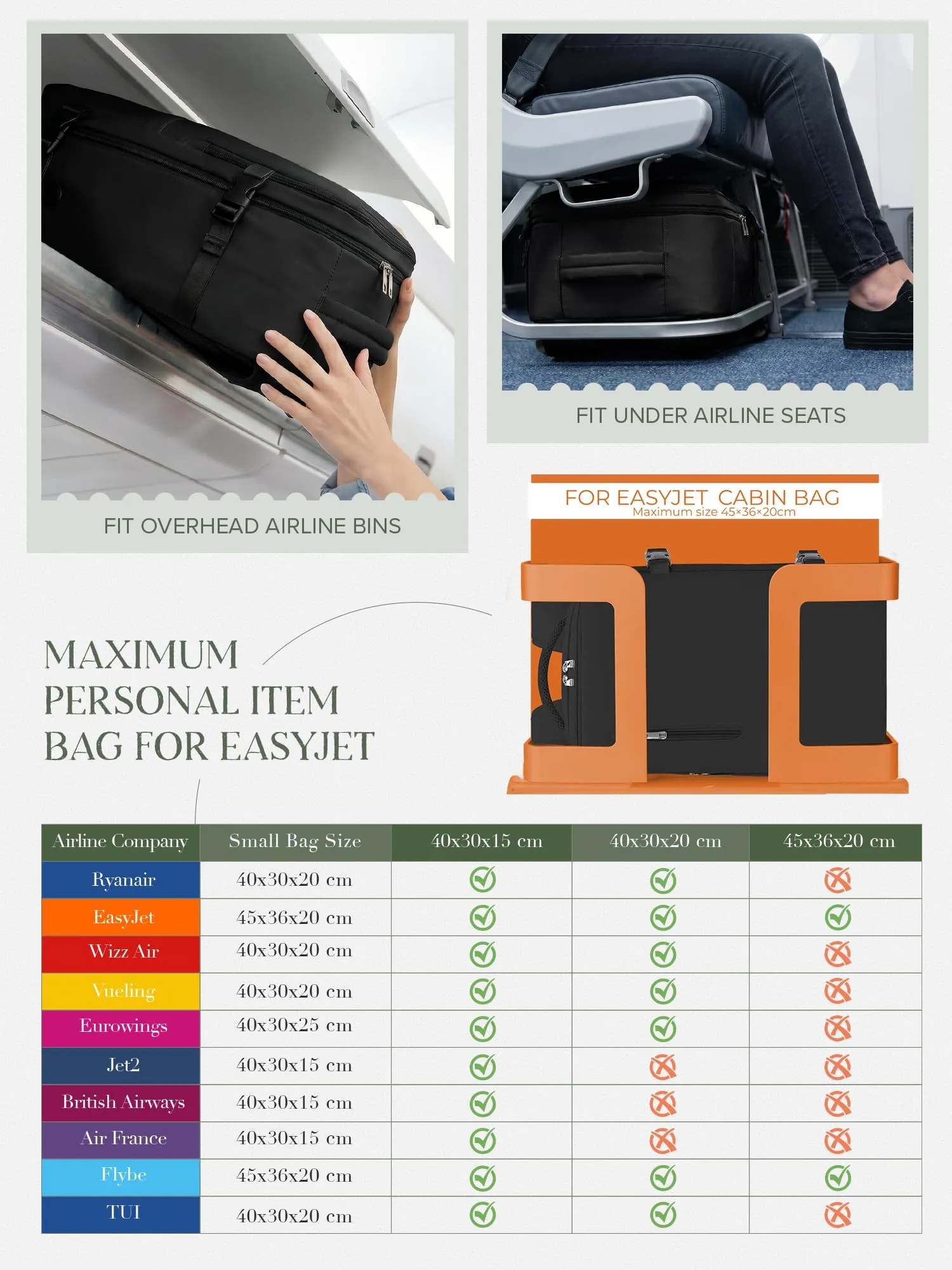 Hayayu Zaino Bagaglio a Mano per Easyjet 45x36x20 cm - immagine 2