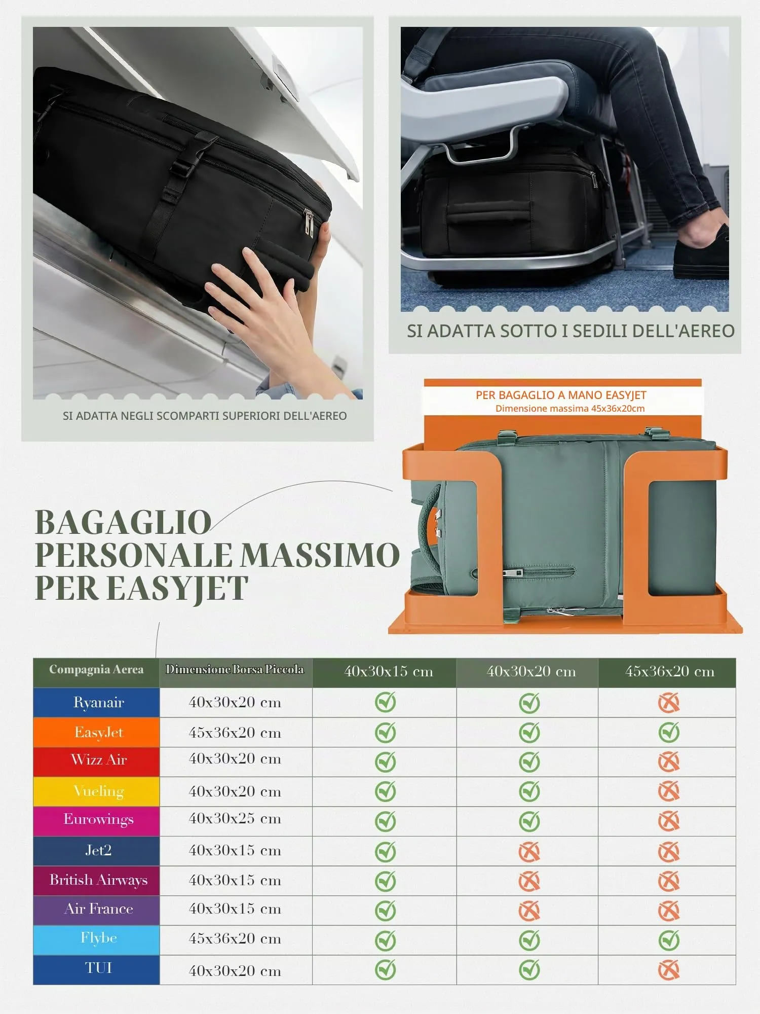 Hayayu Zaino Bagaglio a Mano per Easyjet 45x36x20 cm - immagine 2