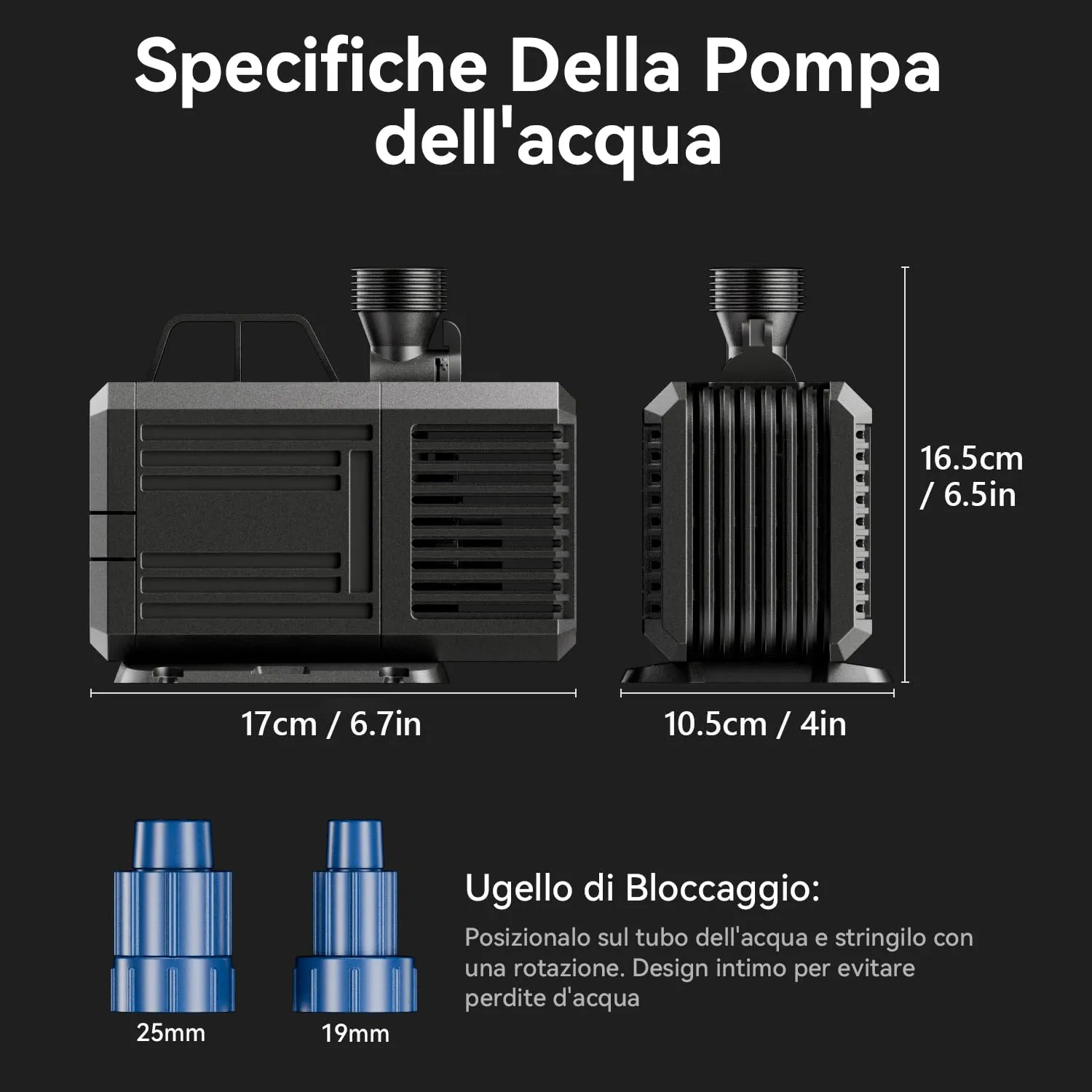Lnicez Pompa ad Immersione Anfibio 4800L/H 85W per Acquario e Laghetto con 2 Ugelli, Altezza Massima 3.8m - immagine 6