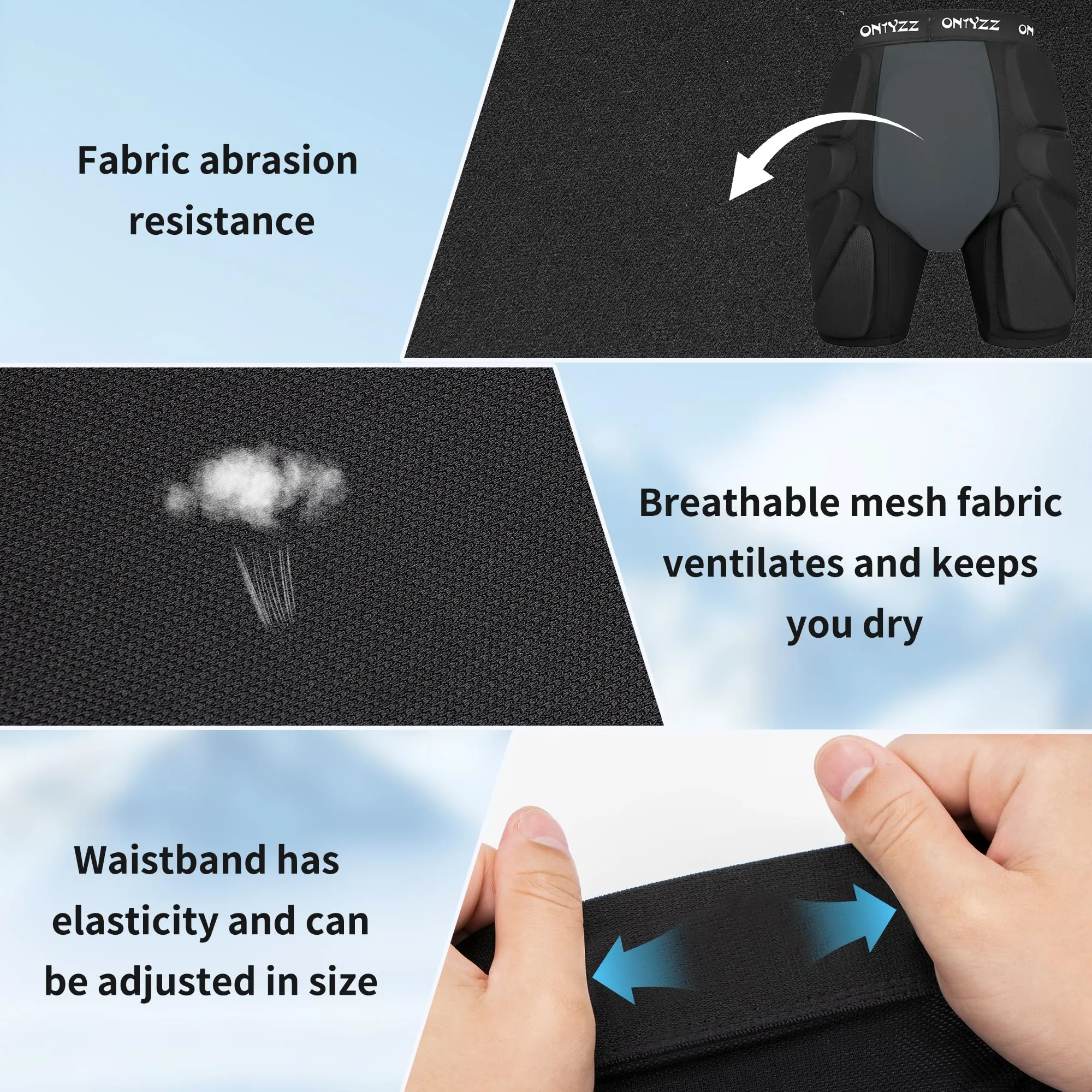 ONTYZZ Pantaloni Protettivi Imbottiti per Anca, Sedere e Coccige per Skateboard, Sci e Snowboard - immagine 5