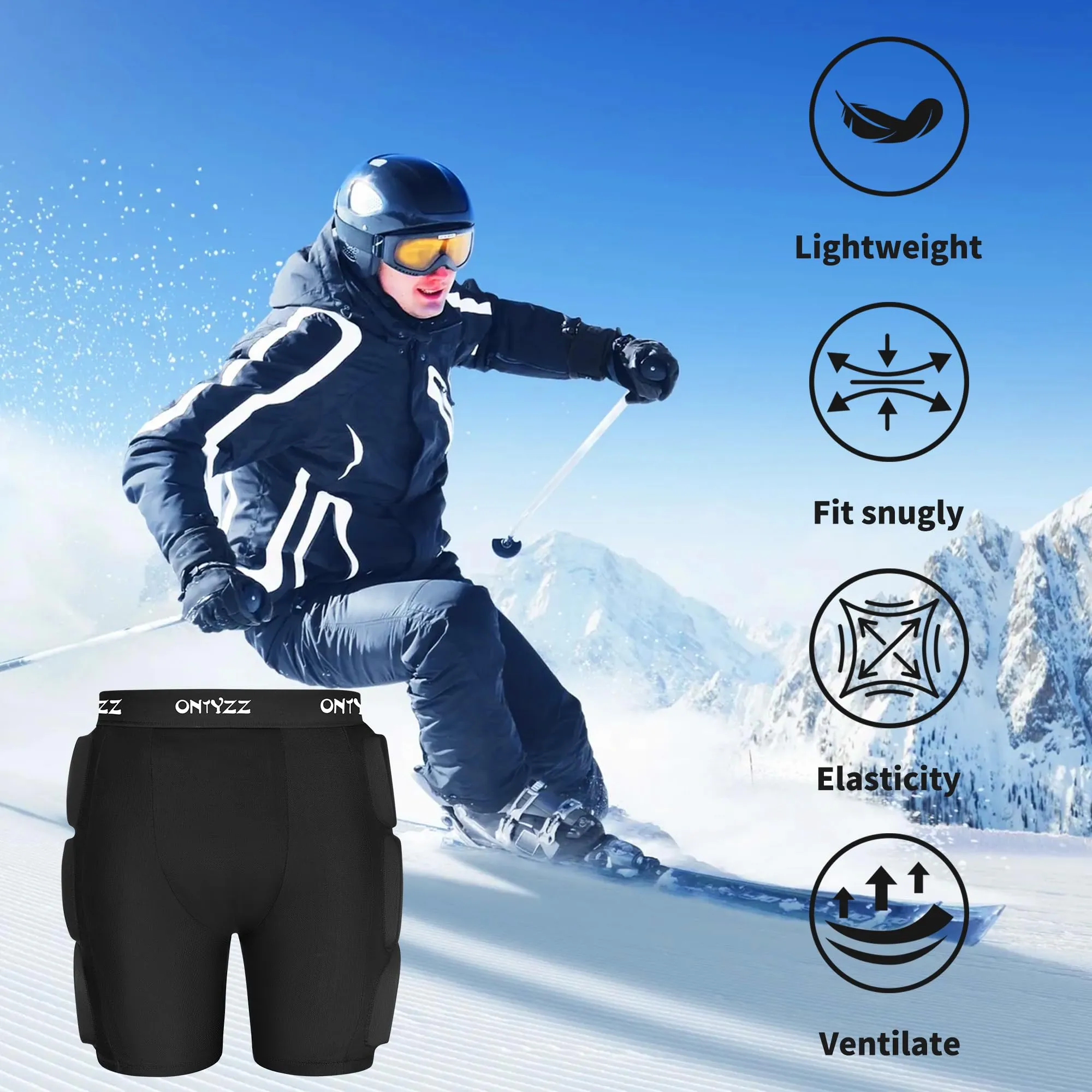 ONTYZZ Pantaloni Protettivi Imbottiti per Anca, Sedere e Coccige per Skateboard, Sci e Snowboard - immagine 6
