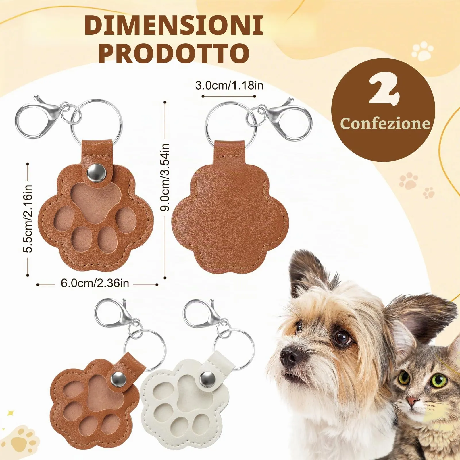 Kiiwah Portachiavi a Forma di Zampa per Peli di Animali, 2 Pezzi (Marrone+Bianco) - immagine 2