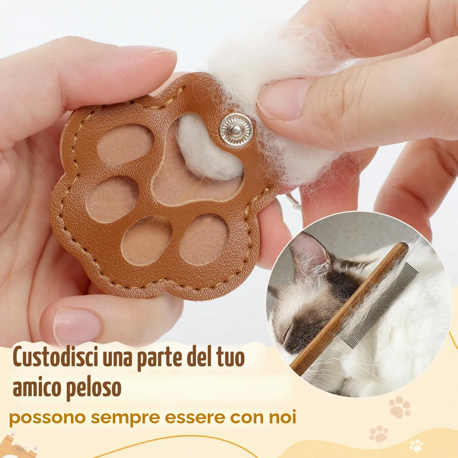 Kiiwah Portachiavi a Forma di Zampa per Peli di Animali, 2 Pezzi (Marrone+Bianco) - immagine 3