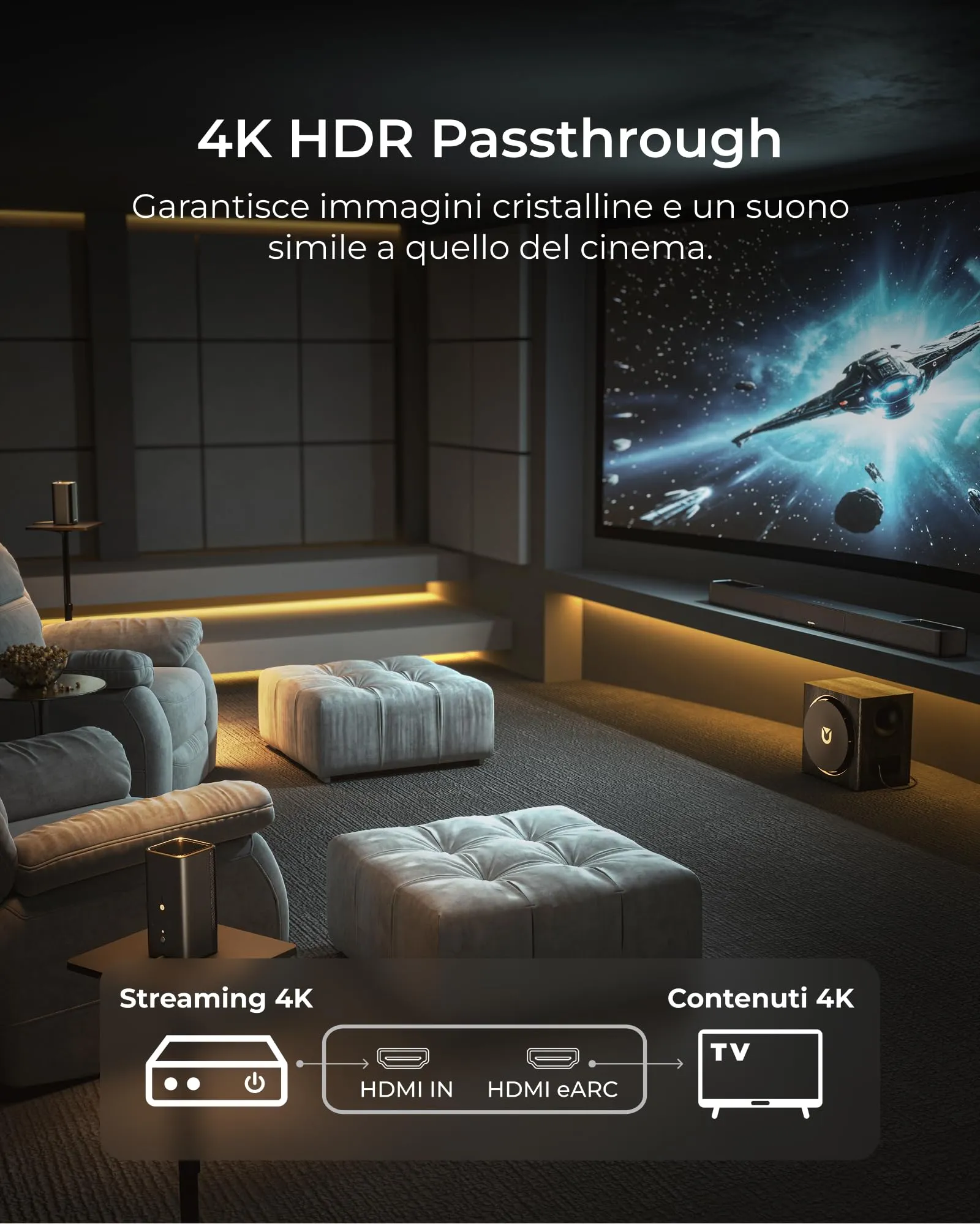 ULTIMEA Skywave X50 5.1.2 Soundbar, Dolby Atmos, Wireless Surround System, 530W with Wireless Subwoofer, GaN Amplifier, 4K HDR Pass-through, HDMI eARC, Bluetooth 5.4 - immagine 6