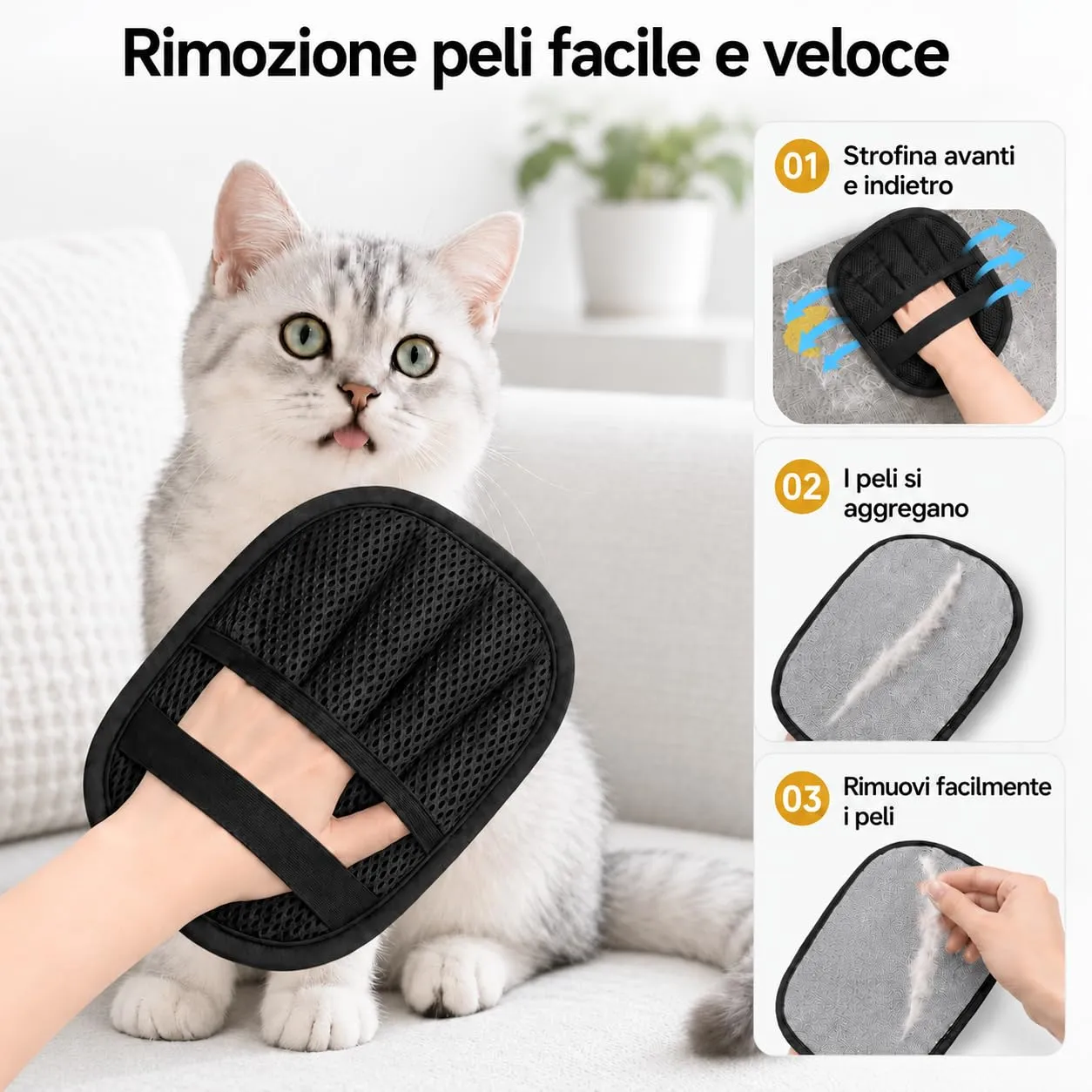 ZenithyrEn Guanti Leva Peli per Gatto e Cane, Effetto Elettrostatico, Lavabili e Riutilizzabili (2 Pezzi) - immagine 3