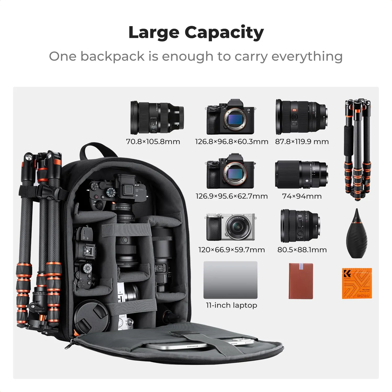 K&F CONCEPT Zaino Fotografico Compatto 13L con Parapioggia, Nero - immagine 3