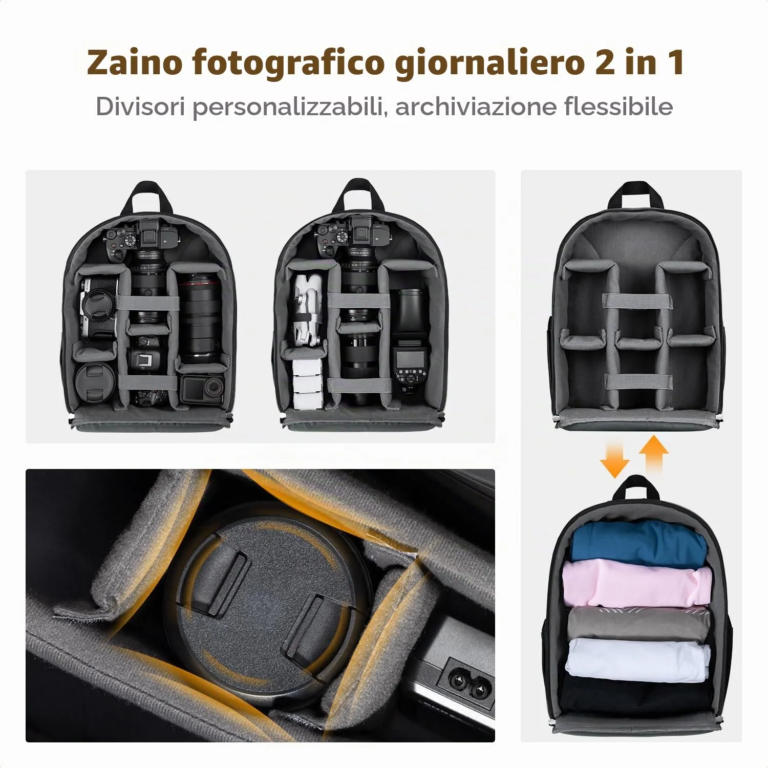 K&F CONCEPT Zaino Fotografico Compatto 13L con Parapioggia, Nero - immagine 4