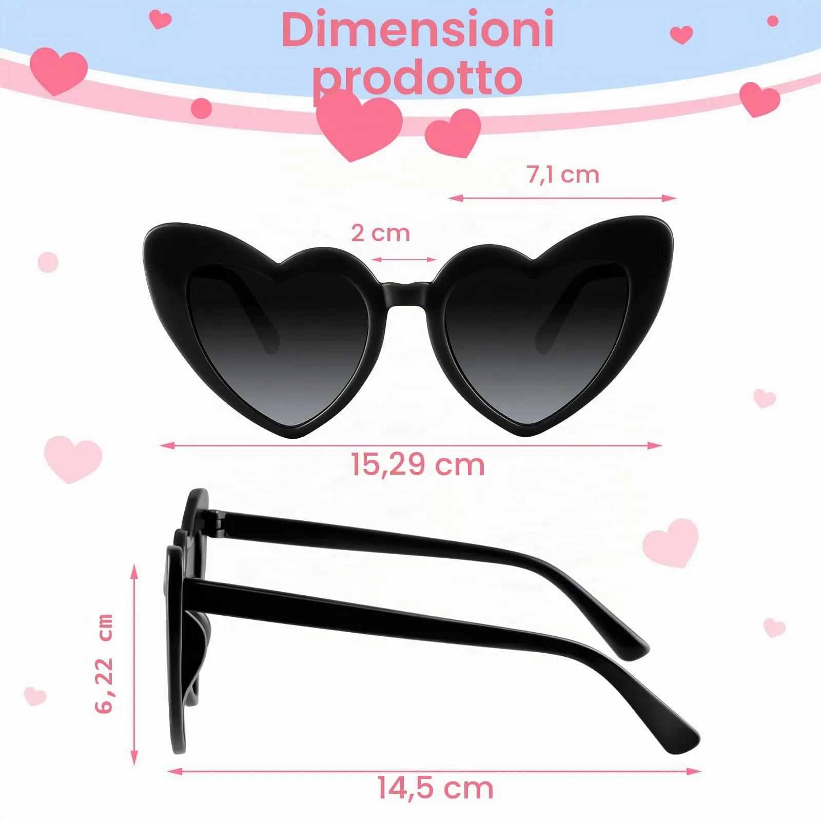 BOUBONI Occhiali da sole a forma di cuore vintage, confezione da 6/12/24/48 pezzi - immagine 2