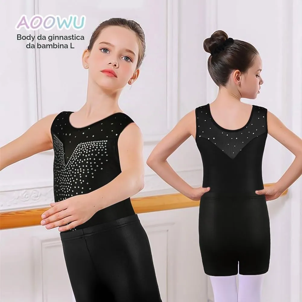 AOOWU Set Ginnastica 3 Pezzi Leotard Y-Neck e Pantaloncini Gradient Colour Sparkle - immagine 5