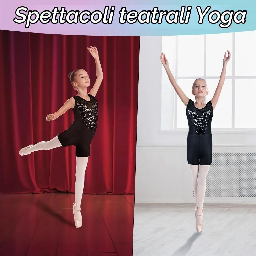 AOOWU Set Ginnastica 3 Pezzi Leotard Y-Neck e Pantaloncini Gradient Colour Sparkle - immagine 7
