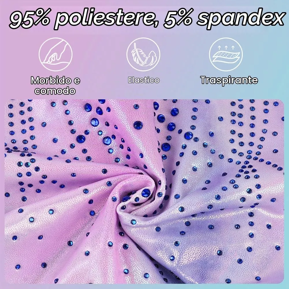 AOOWU Set da Ginnastica e Danza per Bambina 3 Pezzi con Pantaloncini e Fascia, Viola, 140cm - immagine 4