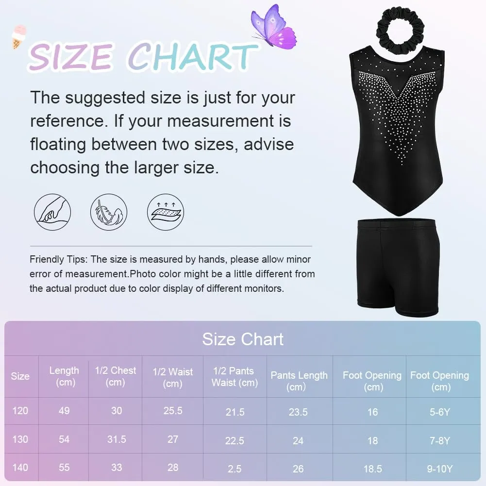 AOOWU Set Ginnastica 3 Pezzi Leotard Y-Neck e Pantaloncini Danza Gradient Colour Sparkle - immagine 2