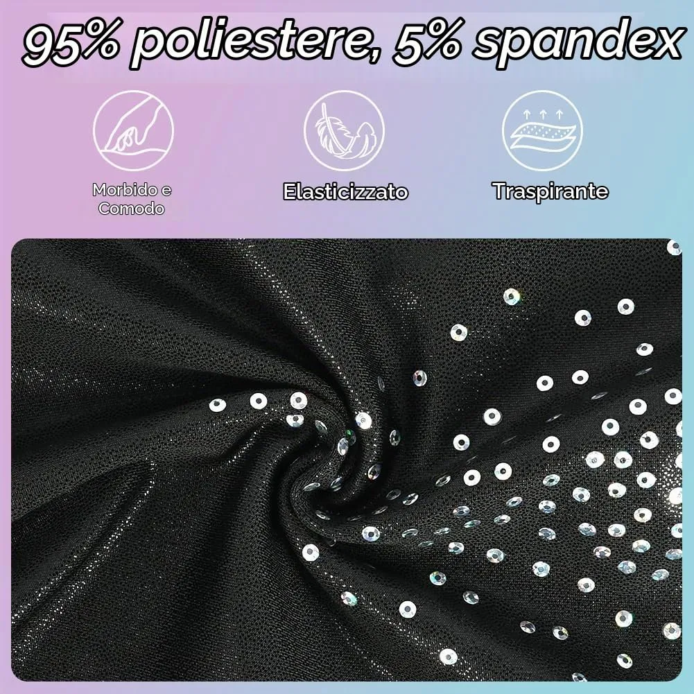 AOOWU Set Ginnastica 3 Pezzi Leotard Y-Neck e Pantaloncini Danza Gradient Colour Sparkle - immagine 4