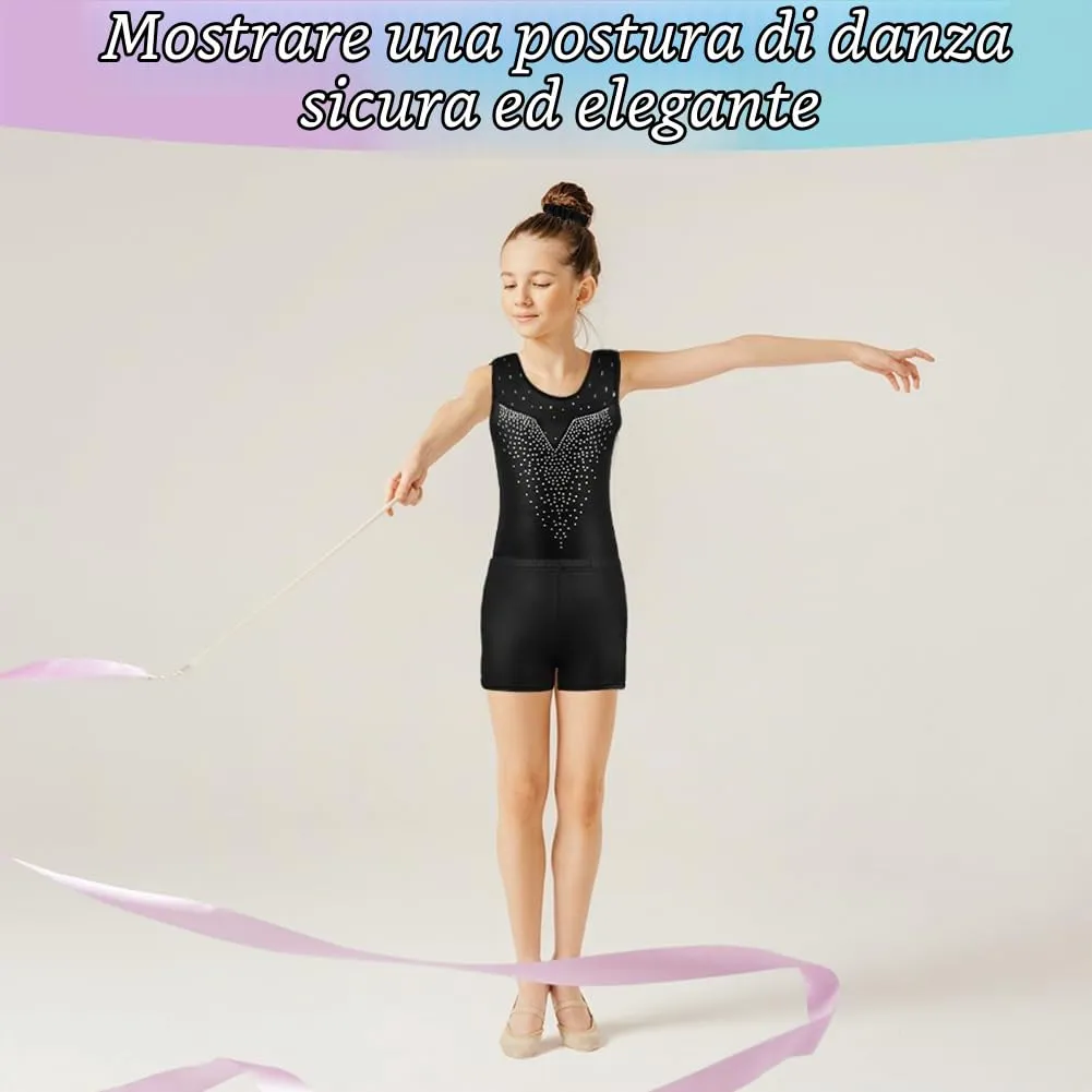 AOOWU Set Ginnastica 3 Pezzi Leotard Y-Neck e Pantaloncini Danza Gradient Colour Sparkle - immagine 6