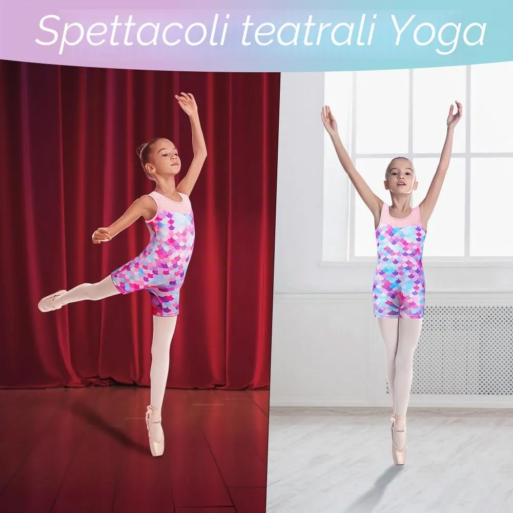 AOOWU Body da Danza per Bambina 2 Pezzi con Fascia per Capelli, Motivo Sirena, Rosa, 6-7 anni - immagine 6
