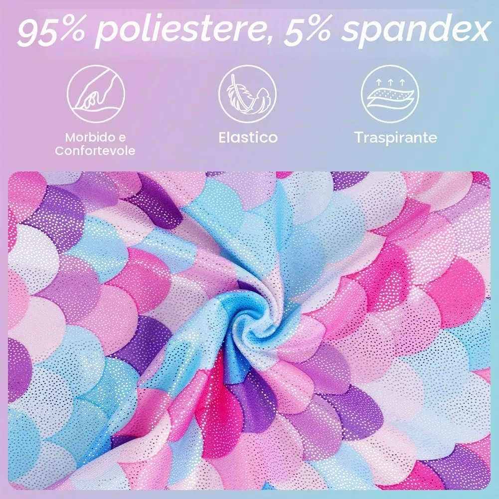 AOOWU Set Da Ginnastica 2 Pezzi per Ragazze, Leotard con Pantaloncini e Fascia, Gradient Colour Sparkle Body Danza con Scollo a Y, Senza Maniche - immagine 4