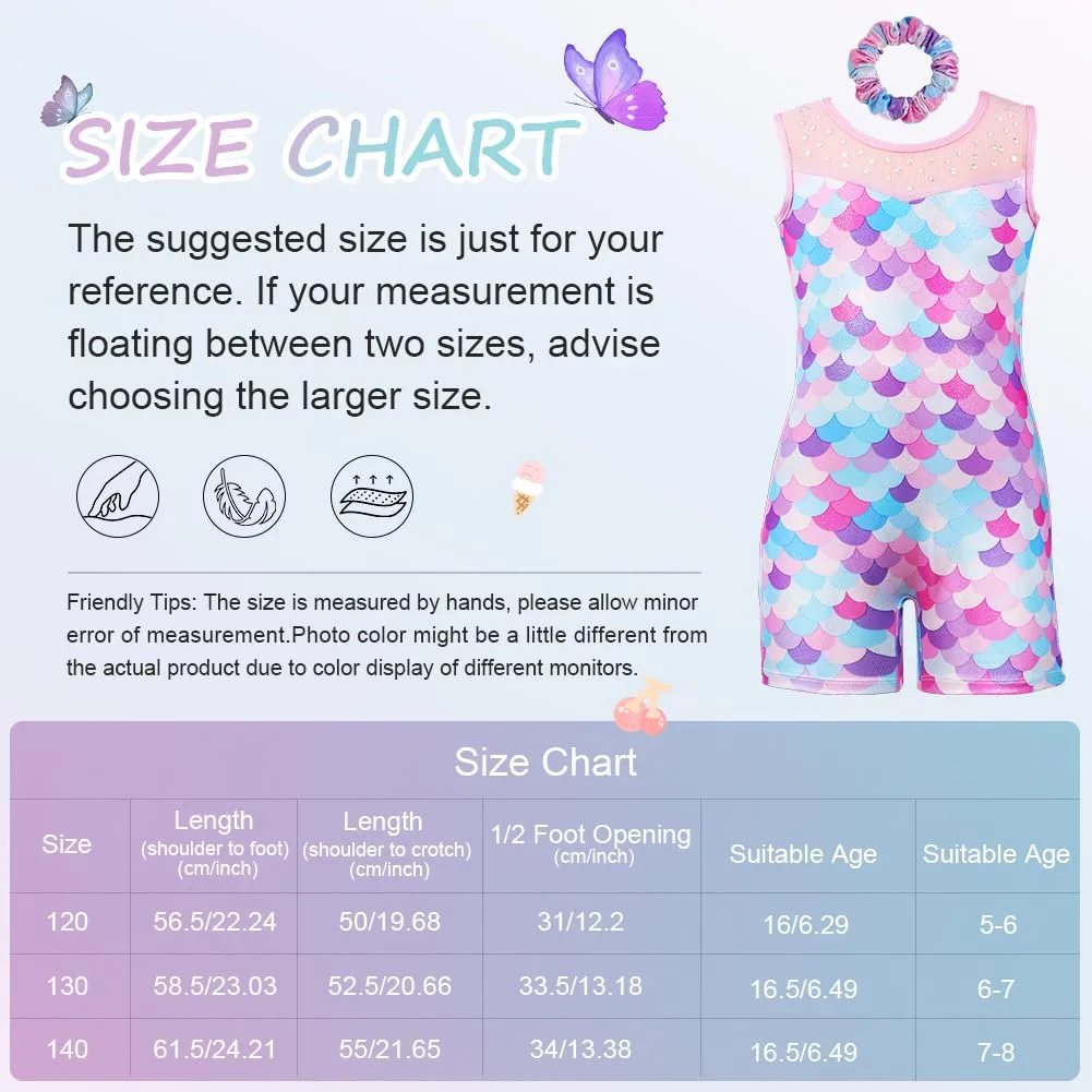 AOOWU Set da Ginnastica 2 Pezzi per Ragazze, Body con Pantaloncini e Fascia, Colore Gradient Sparkle, Scollo a Y, Senza Maniche - immagine 2