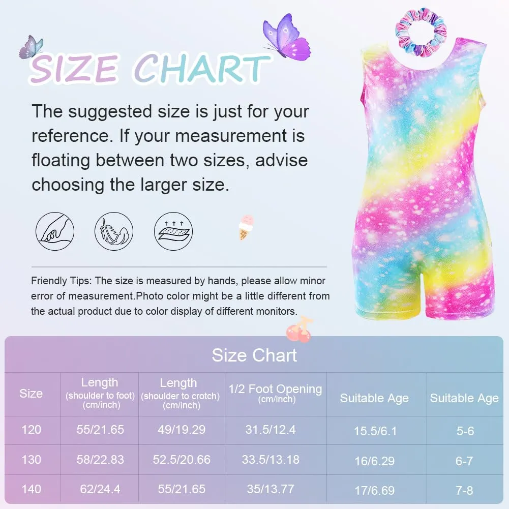 AOOWU Set da Ginnastica 2 Pezzi per Ragazze, Body con Pantaloncini e Fascia, Colore Gradiente Sparkle, Scollo a Y, Senza Maniche - immagine 2