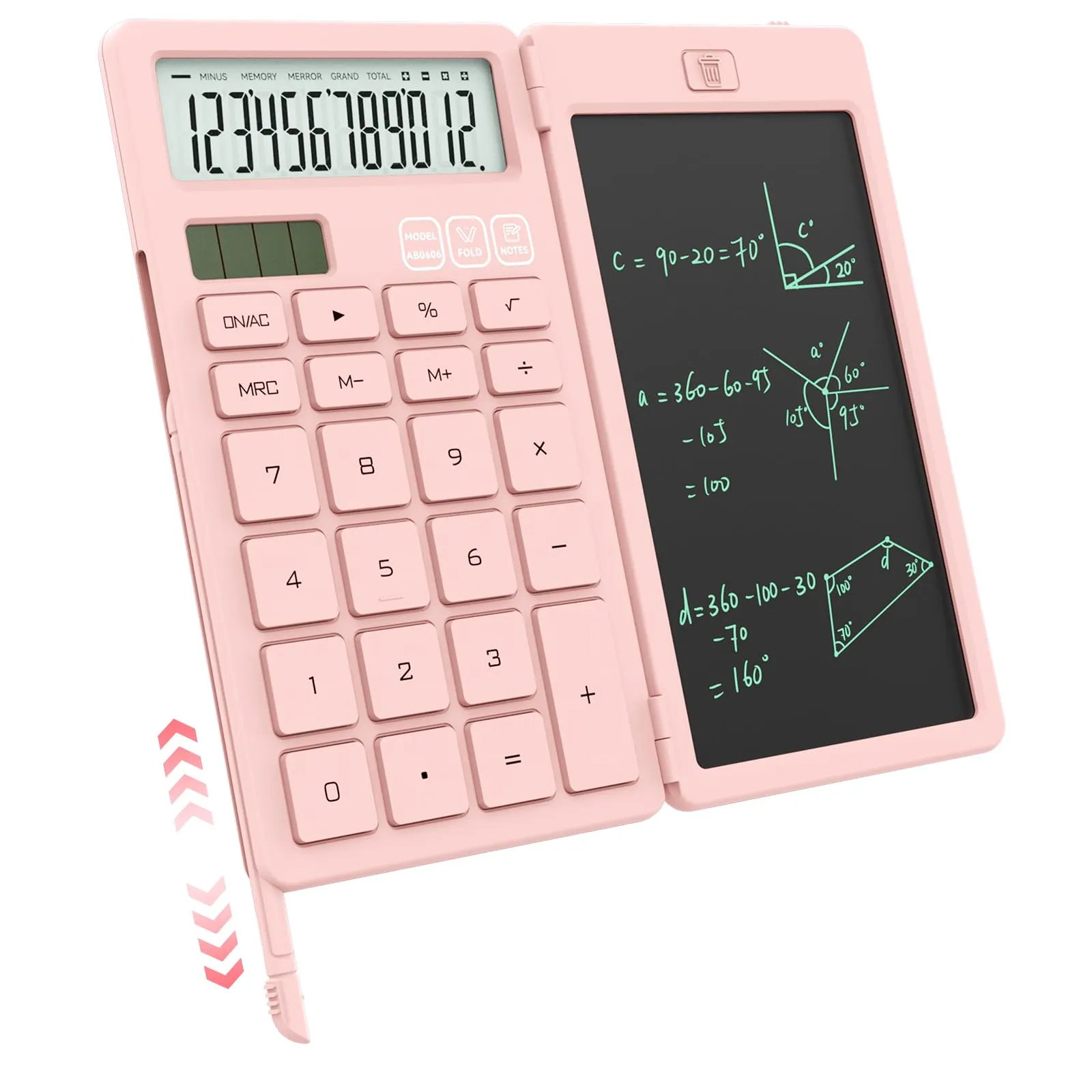 NEWYES Calcolatrice 2 in 1 con Blocco Note LCD da 6,5 pollici, Rosa - immagine 4