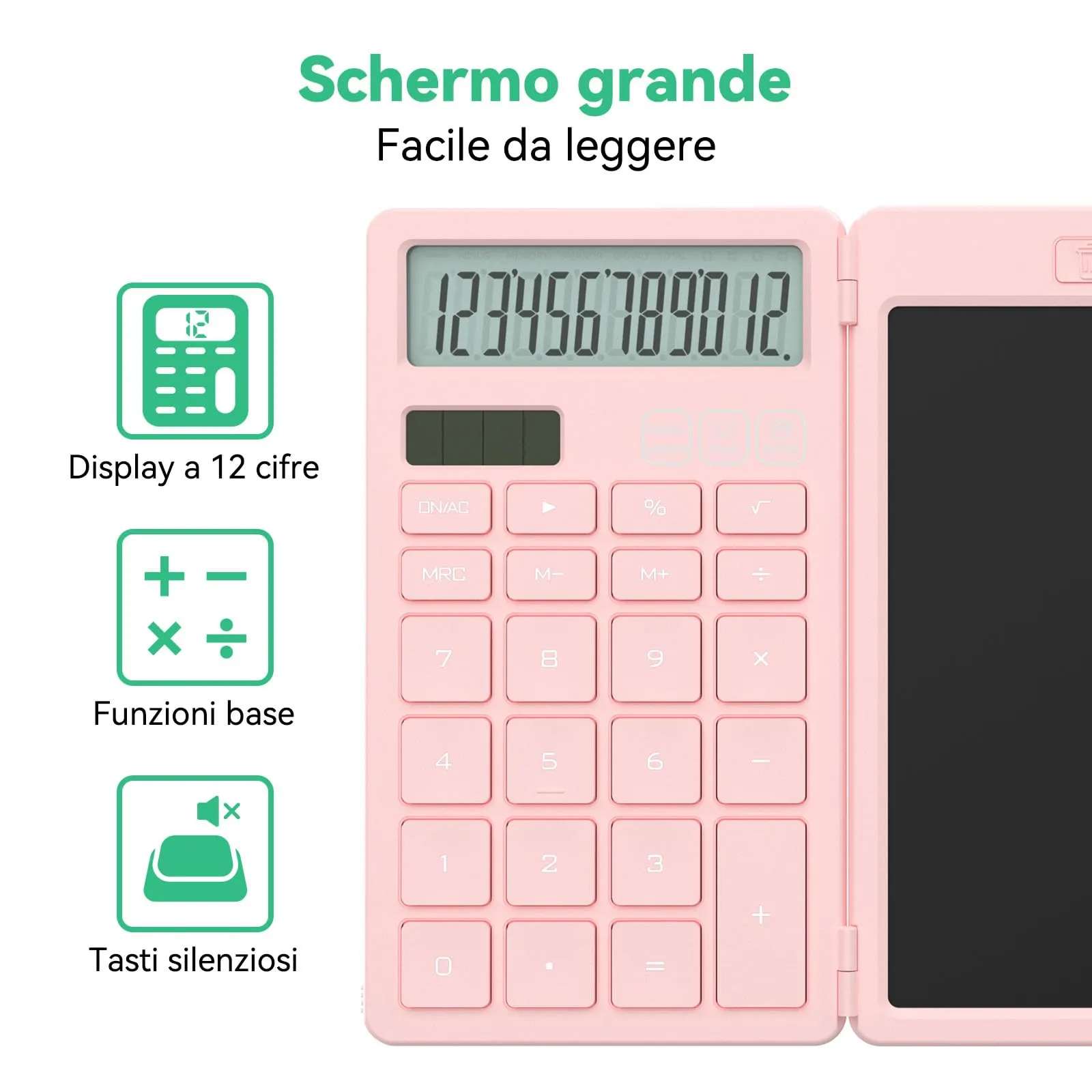 NEWYES Calcolatrice 2 in 1 con Blocco Note LCD da 6,5 pollici, Rosa - immagine 5