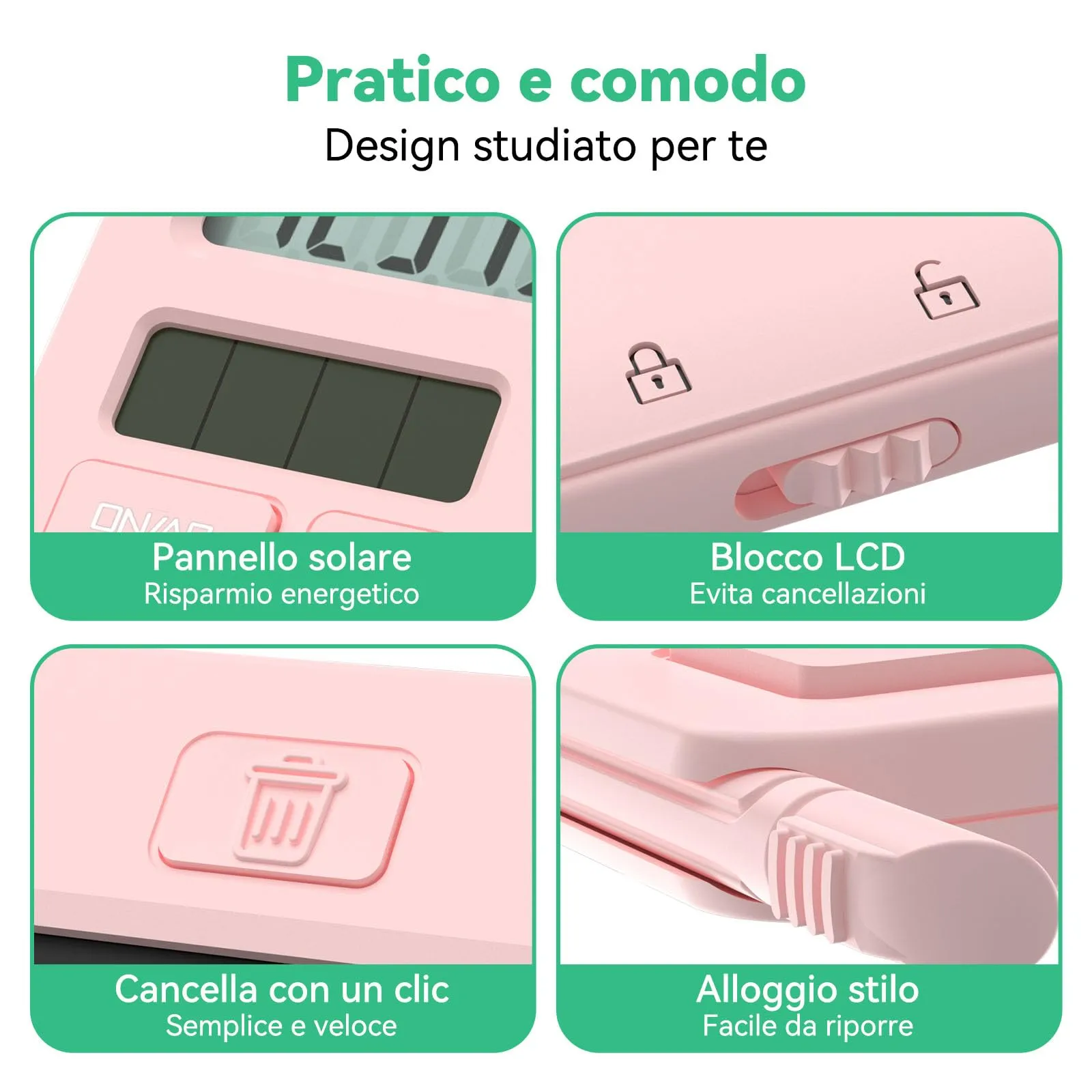 NEWYES Calcolatrice 2 in 1 con Blocco Note LCD da 6,5 pollici, Rosa - immagine 7